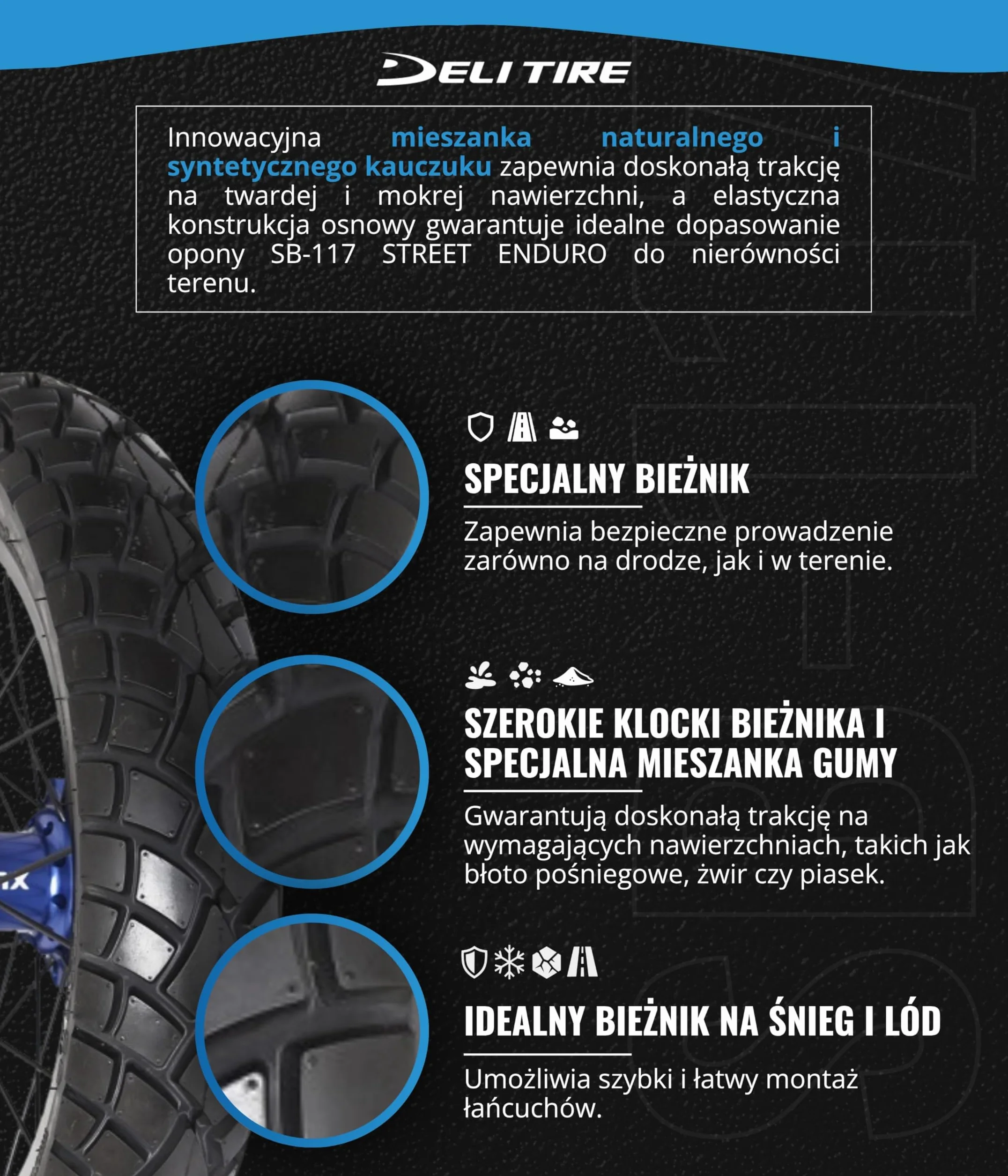 Opony Deli SB-117 Street Enduro 90/90-18 TL całoroczna nowa