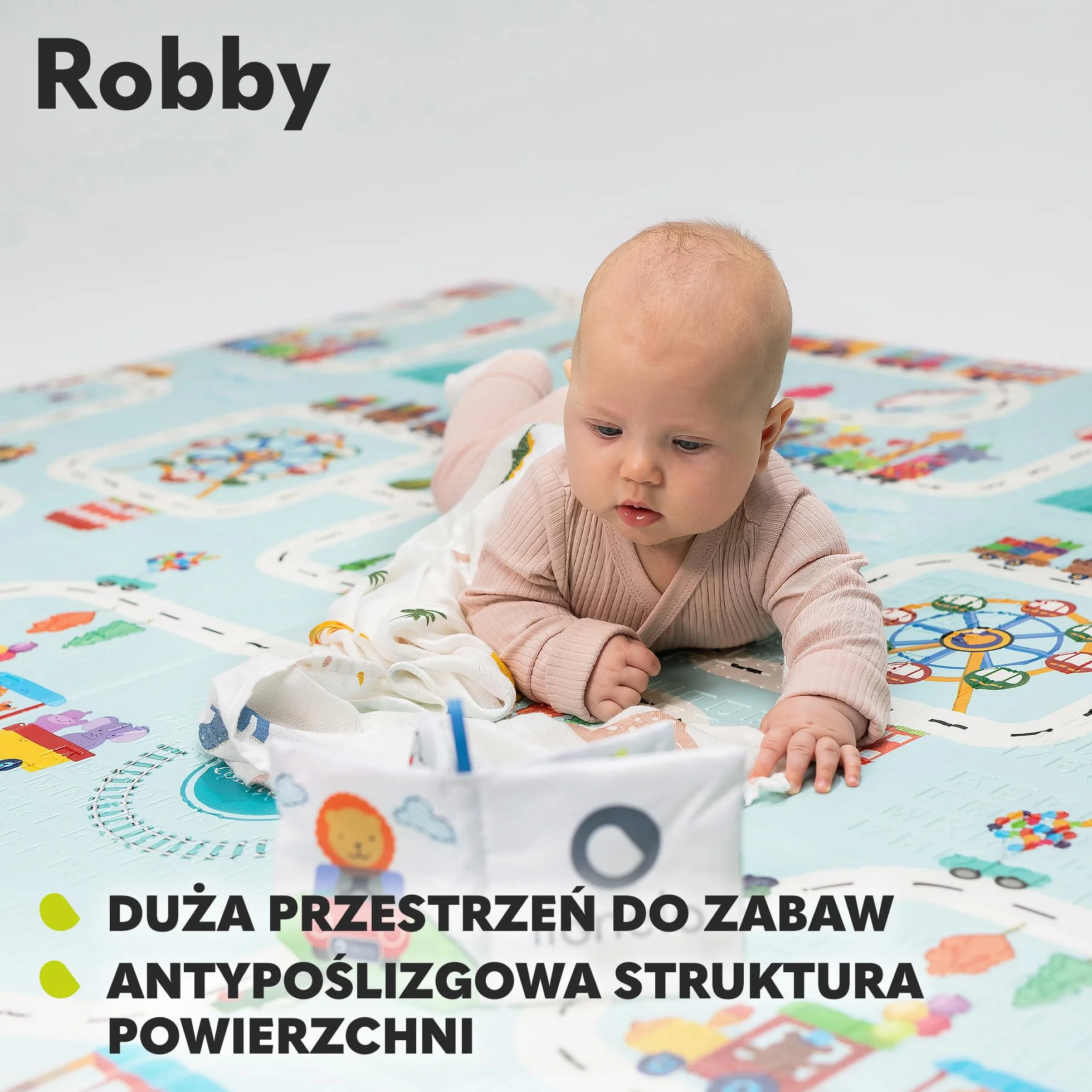 LIONELO Duża mata edukacyjna Robby do zabawy dla dzieci, mata do zabawy, składana, dwustronna, o wymiarach 200 x 180 cm, lekka i wodoodporna, przyjazna dla środowiska materiał XPE