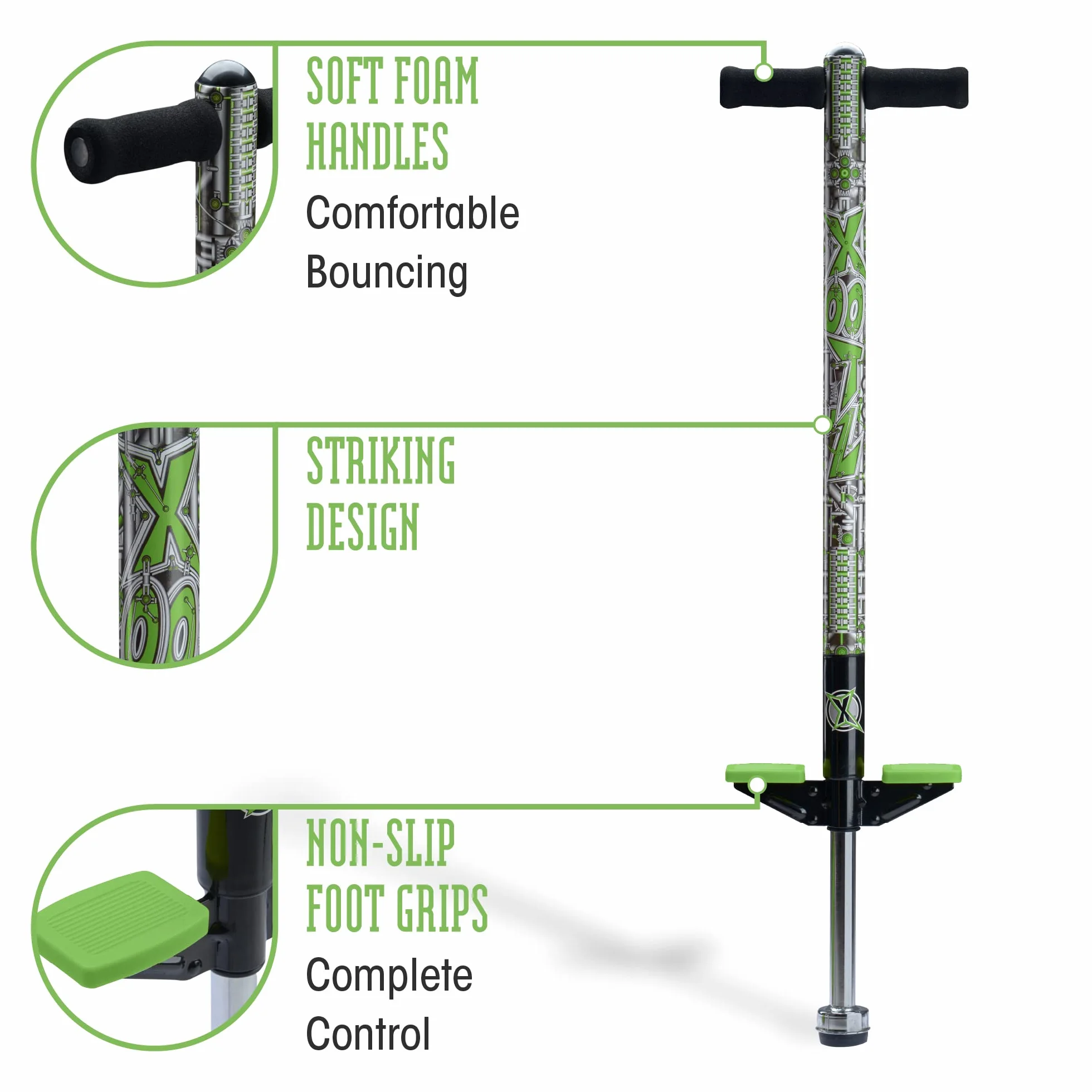 Xootz Pogo Stick | Wzornictwo przemysłowe dla dzieci, chłopców i dziewcząt, kierownica z miękkiej pianki, w wieku 5+, do 35 kg