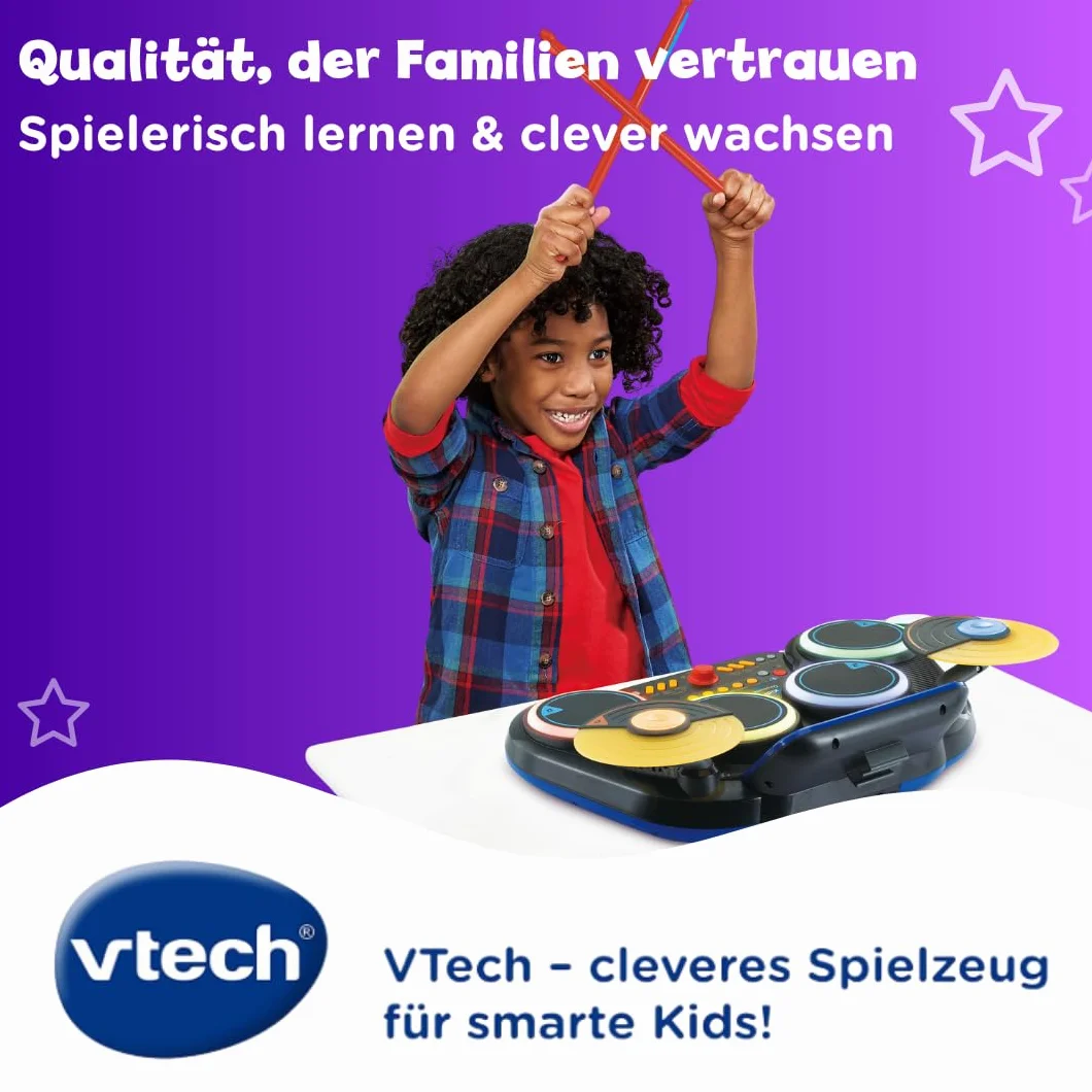 VTech Kidi DJ Drums – elektroniczna perkusja z efektami świetlnymi i trybem nauki – dla dzieci w wieku 6-12 lat