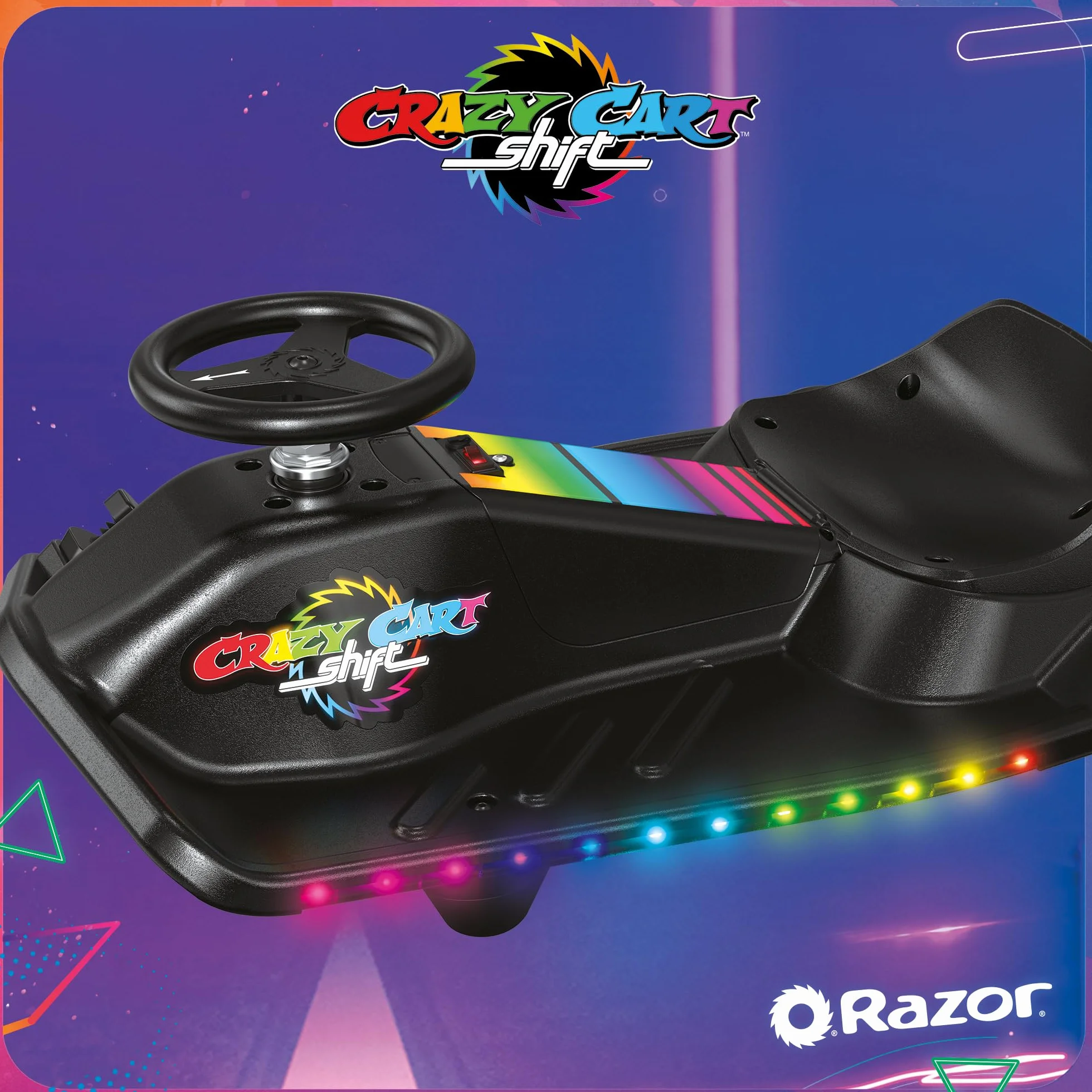 Razor Uniseks - Dzieci Crazy Cart Shift Lightshow 20173805 Gokart dla Dzieci, Czarny