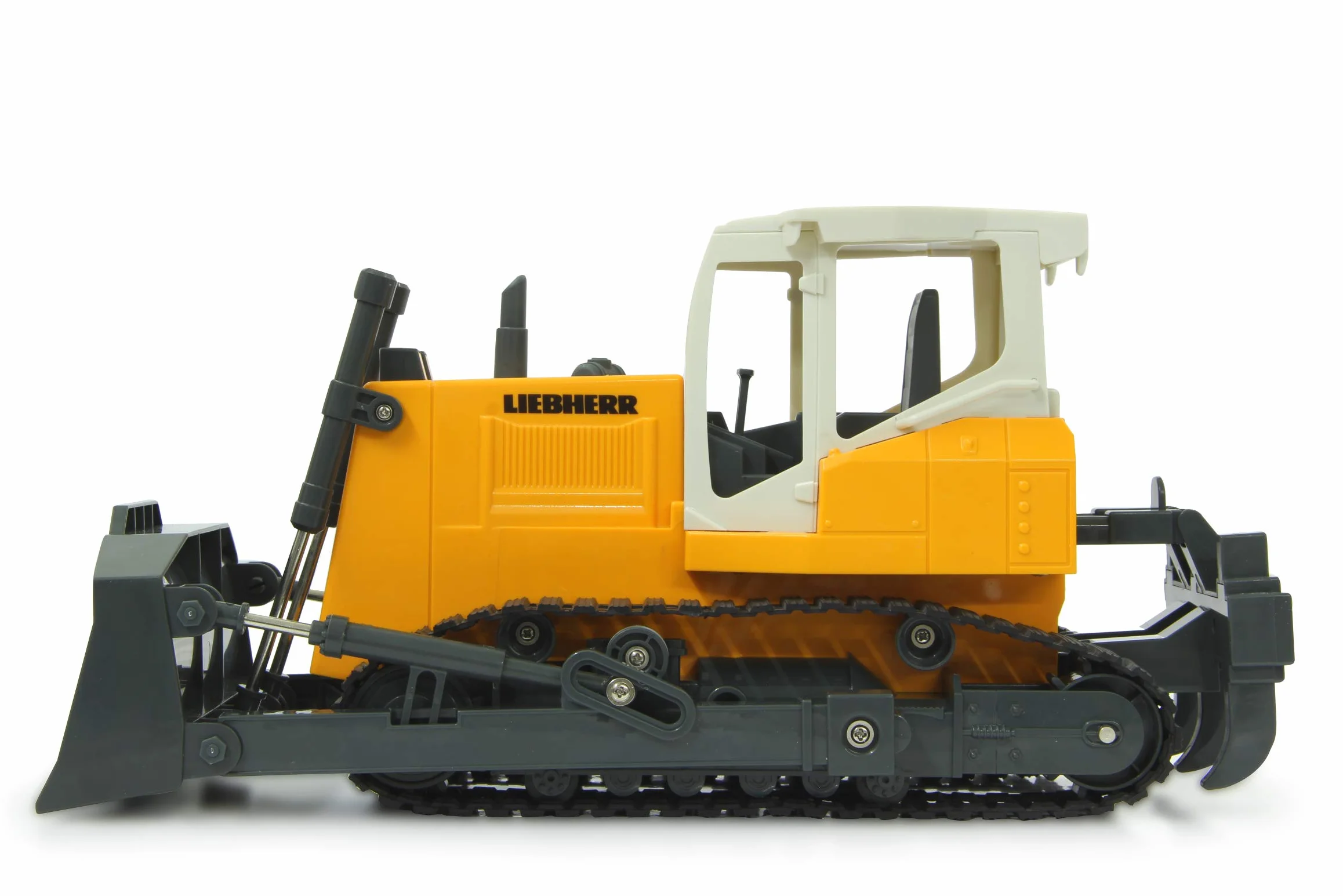 Gąsienica planierska Liebherr 1:20 2,4 GHz – programowalne funkcje, realistyczny dźwięk silnika (z możliwością wyłączenia), łopatka podnoszenie/opuszczanie, wertykulator w górę/w dół (ręczny)