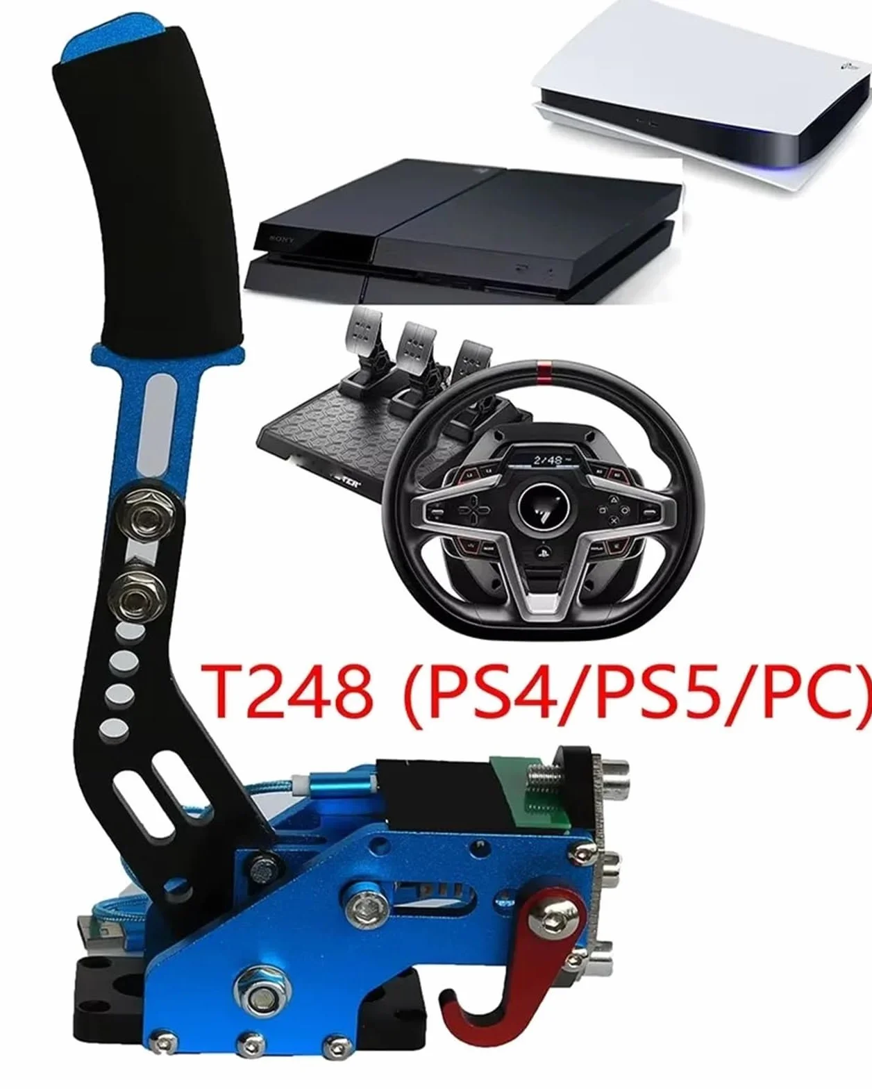 płyta do hamulca ręcznego Hamulec ręczny do kierownicy Logitech T248P do gry na konsoli PC PS4 PS5, gra wyścigowa Simracing Adapter MOD(Blue handbrake 1)