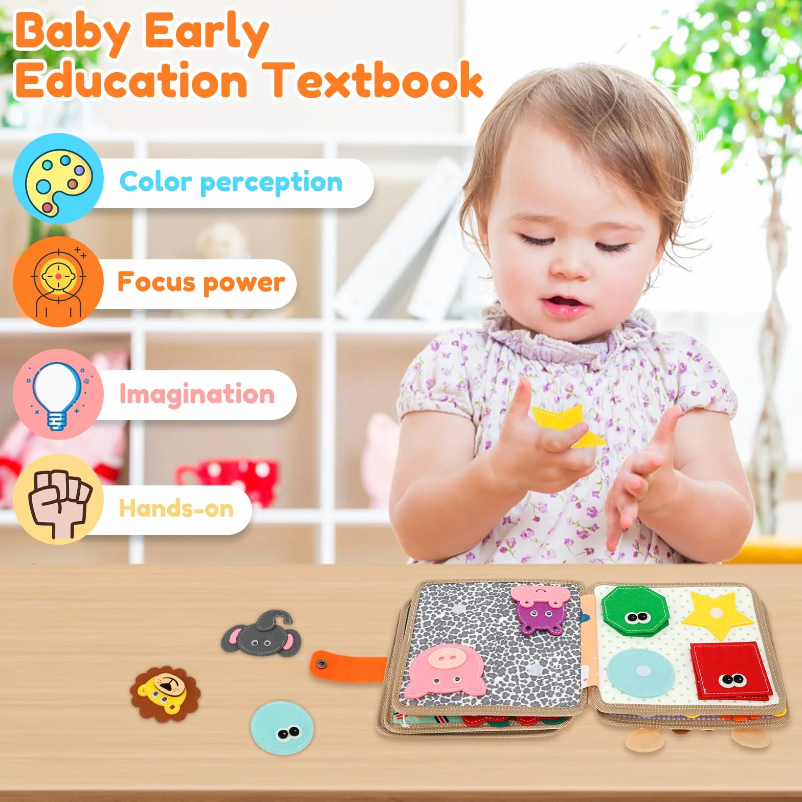 Busy Board Montessori zabawka dla dzieci od 1, 2, 3 lat, z miękkiego filcu, zabawka sensoryczna dla niemowląt, zabawka do wczesnej edukacji i podróży, zajęcia edukacyjne, prezent urodzinowy