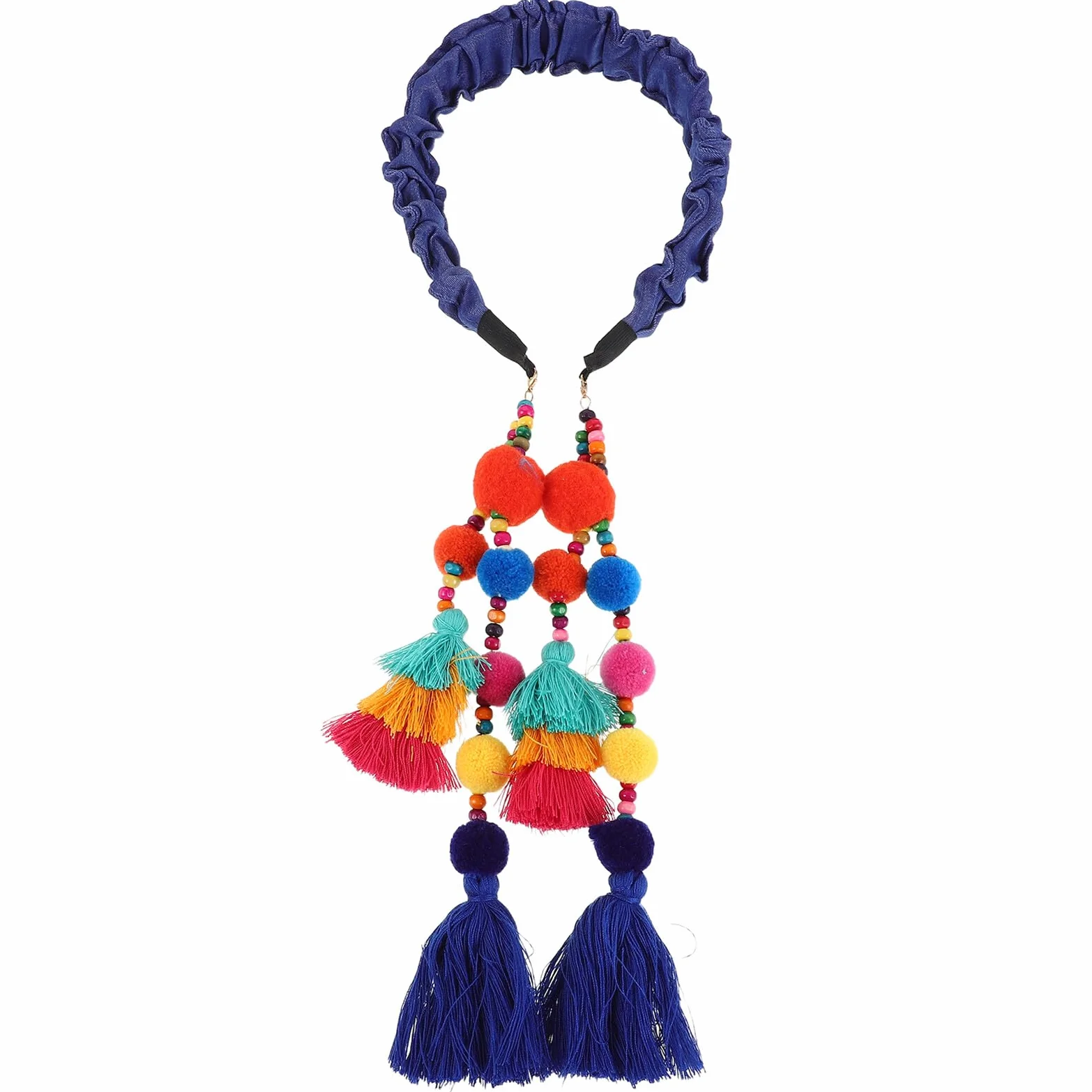 Headbands for Vintage Wide Hair Band with Tassels And Pom Poms Soft Breathable Ethnic Style Hair Accessories