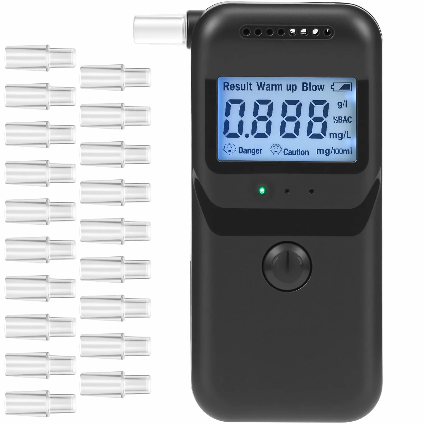 QWORK Alkomat cyfrowy z 20 ustnikami, pomiar BAC, niebieski LCD