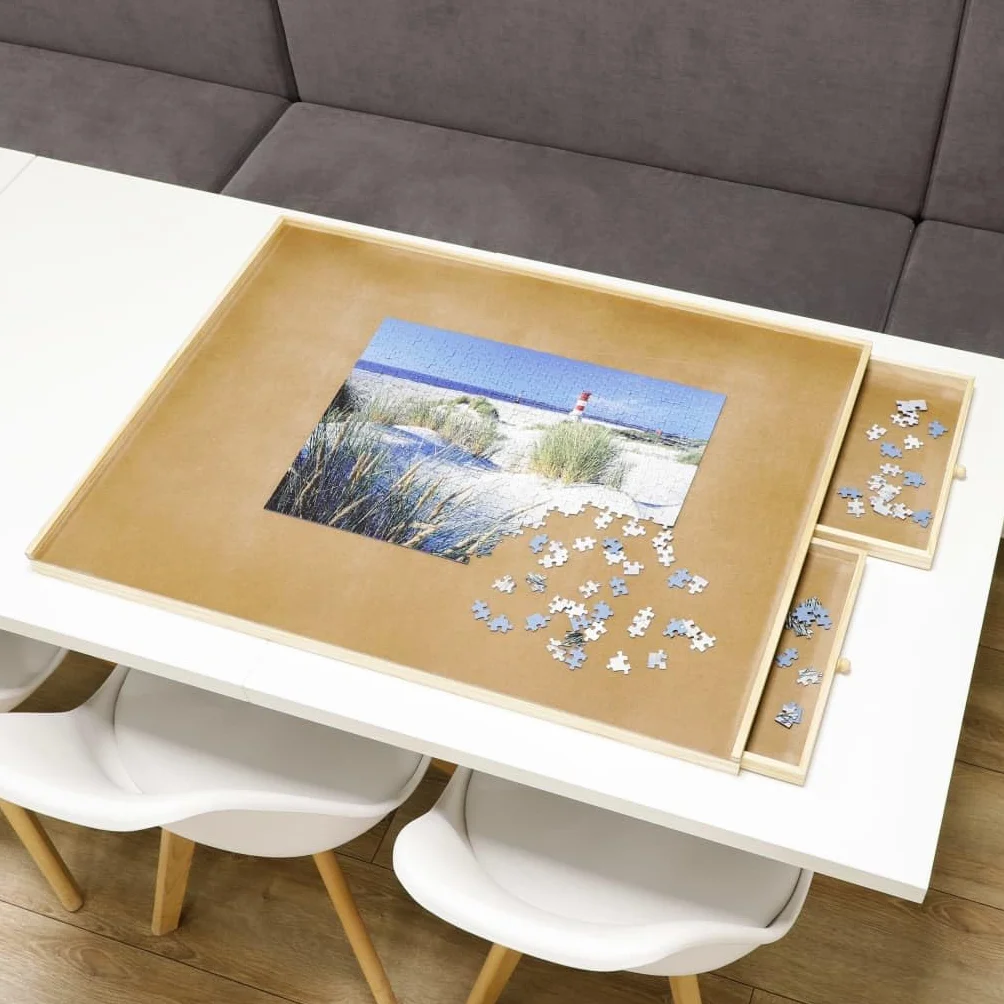HI Blat do układania puzzli z 4 szufladami, 76x57x4,5 cm, drewniany