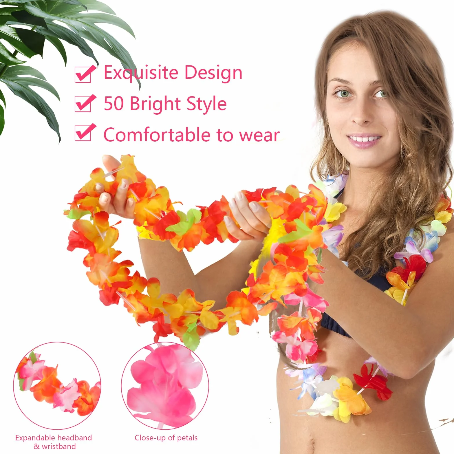 50 sztuk hawajskich dekoracji imprezowych Leis, 50 stylów, girlandy kwiatowe, luzem, naszyjnik na imprezę tropikalną, artykuły plażowe, hawajski bar nocny Luau Aloha wakacje na plaży
