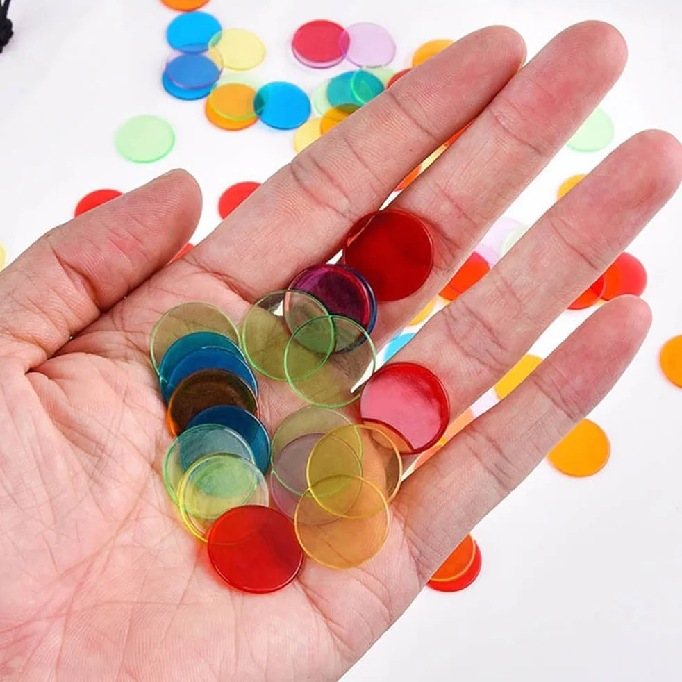 200 sztuk żetonów Bingo, oznaczenie numerów grobowych, żetony z tworzywa sztucznego, przezroczyste kolorowe Bingo i torba flanelowa, plastikowe liczniki z kolorowymi żetonami
