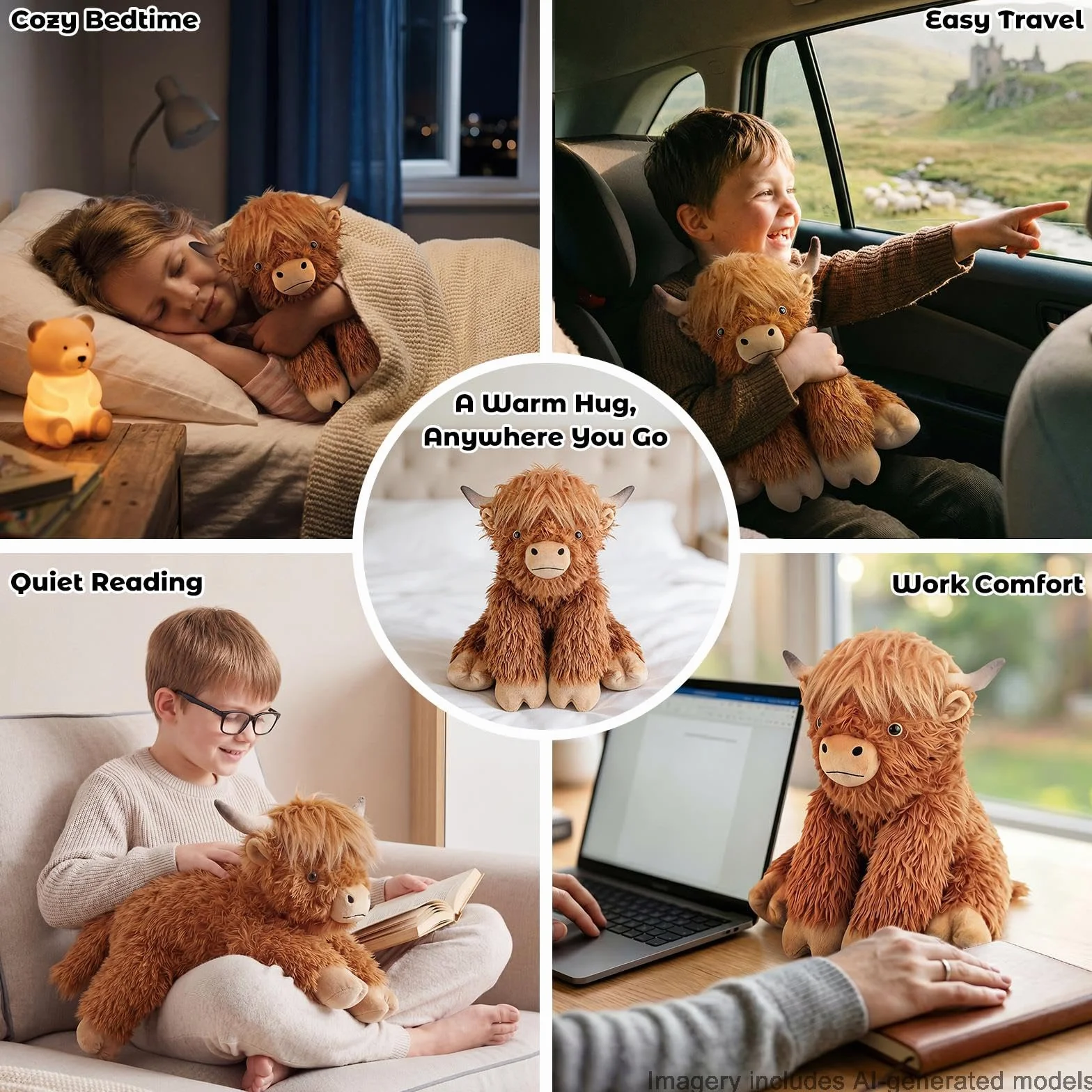 61 cm i 2 kg Highland Cow Ważone Pluszowe Zwierzę, Regulowane Poduszki Zabawek Pluszowych do Siedzenia i Leżenia z Wyjmowaną Torbą Ceramsite dla Towarzystwa, Przytulne i Miękkie Prezenty dla Dorosłych