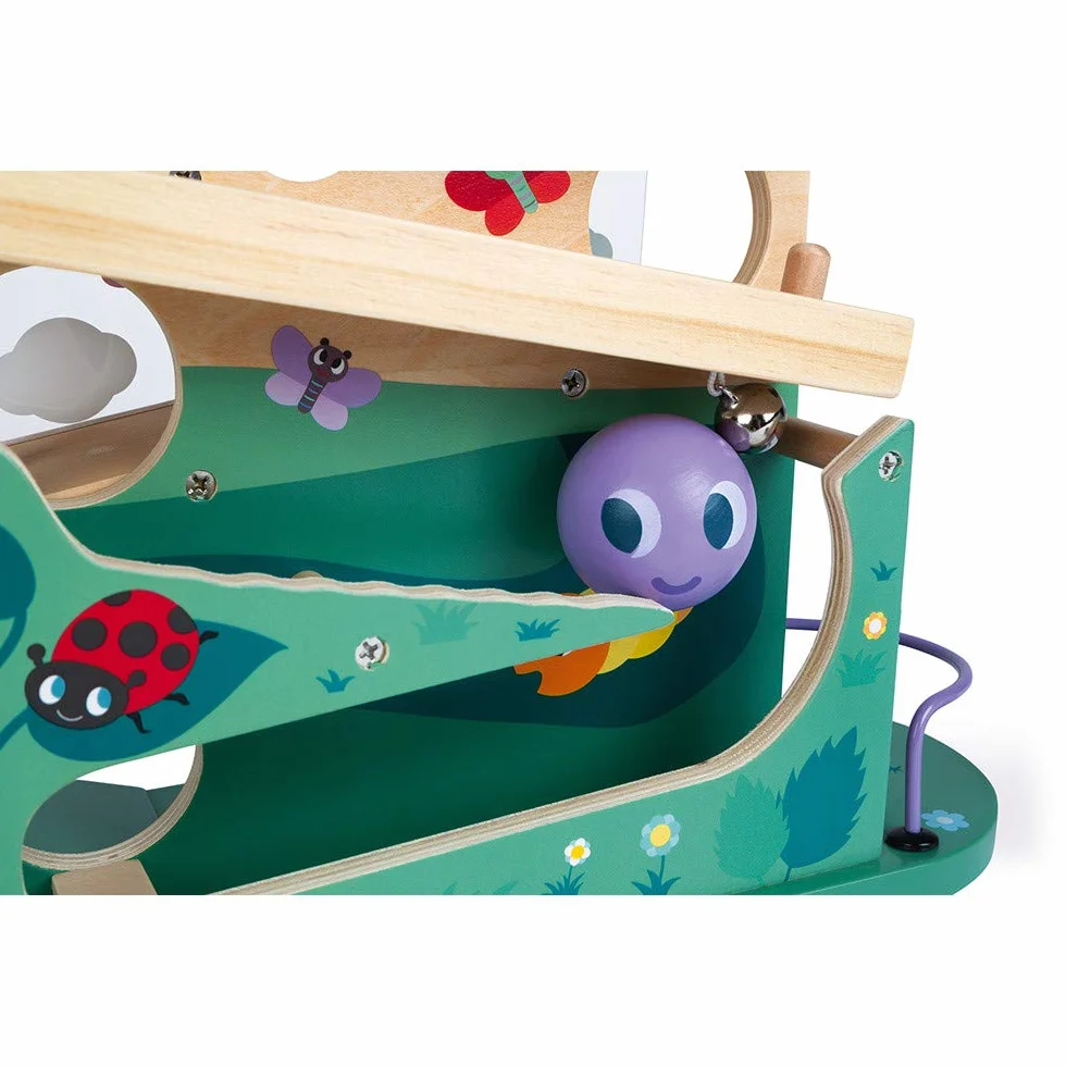 Janod - Wooden Caterpillar Ball Track - Toddler Manipulation and Dexterity Toy - For children from the Age of 1, 08055, Multicolored