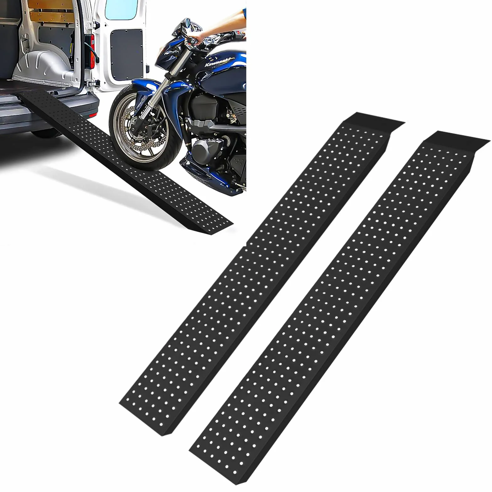 LZQ Rampa najazdowa, stal ocynkowana, 400 kg, 135 x 23 x 4,5 cm, czarna, powierzchnia, antypoślizgowa, szyna najazdowa, rampa załadunkowa, do motocykli, quadów, samochodów osobowych