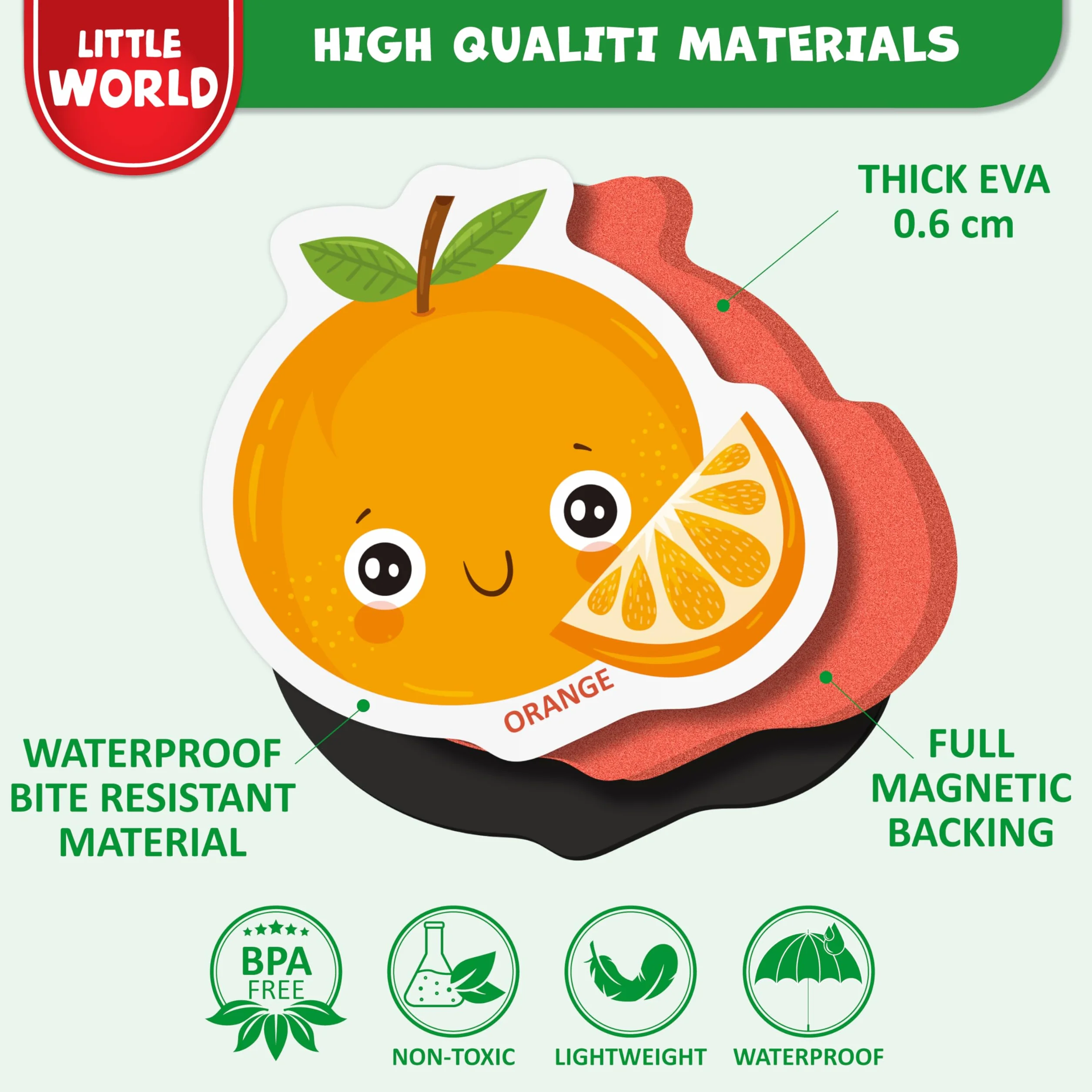 Little World 31 piankowych magnesów na lodówkę dla dzieci – magnesy na lodówkę dla małych dzieci – magnesy na lodówkę dla dzieci – magnetyczne magnesy na owoce i warzywa