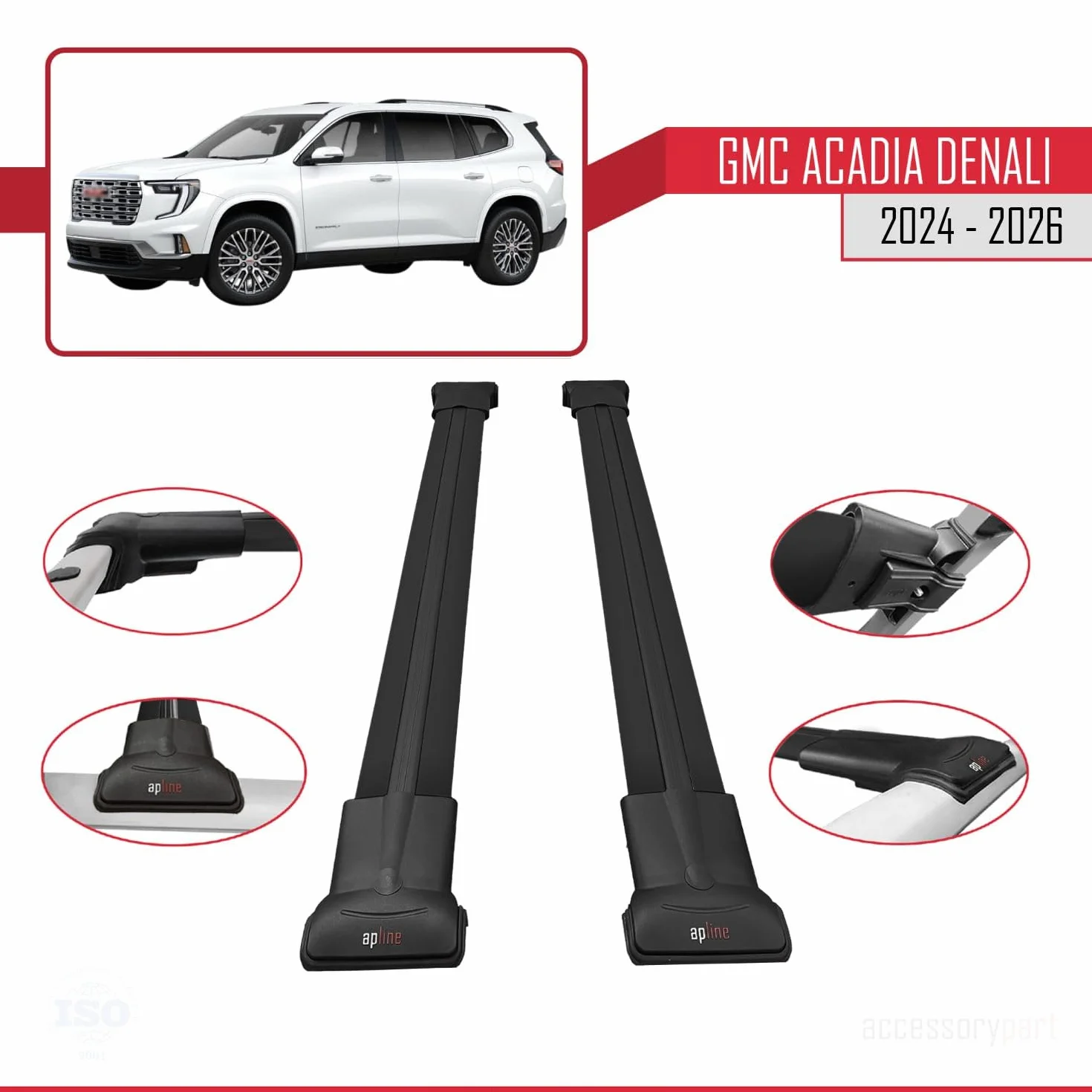 Aluminiowe poprzeczki dachowe czarne do GMC Acadia 2024-2026 2 szt.