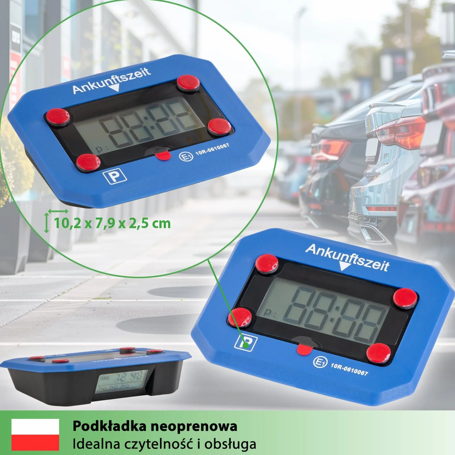 Fouraces elektroniczny czujnik parkowania z wymienną baterią automatyczny czas letni/zimowy niebieski