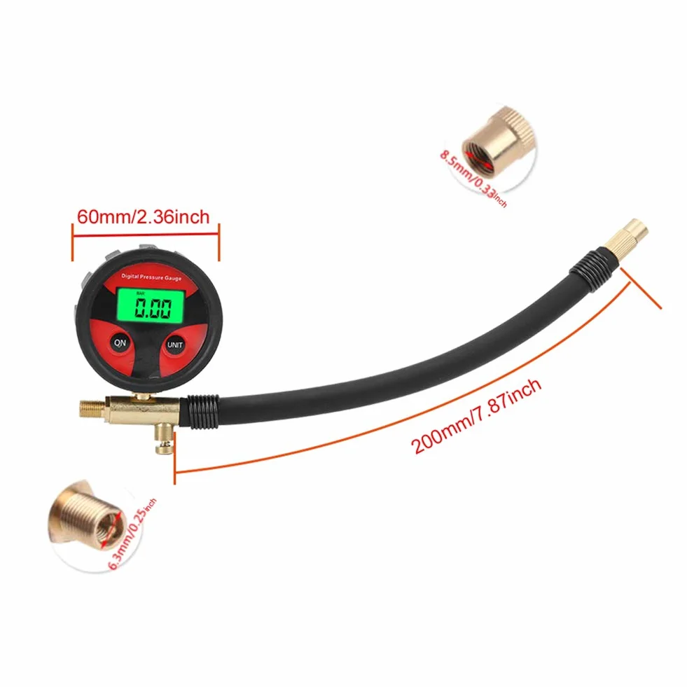 Fydun Wskaźnik ciśnienia w oponach 0-200PSI Car Multi-Fonction LCD Cyfrowy miernik ciśnienia powietrza w oponach Tester miernika