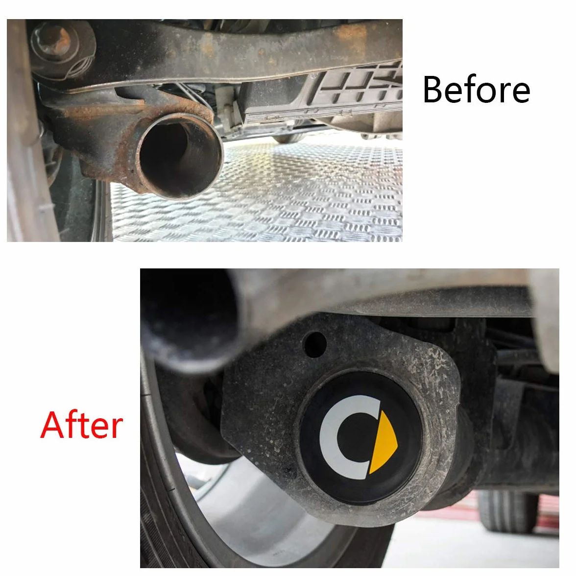 SHIFENG Do Smart fortwo forfour 453 451 450 Gumowy zatyczka do tylnej części podwozia samochodowego, wodoodporna osłona węża, akcesoria samochodowe (czarny z logo C)
