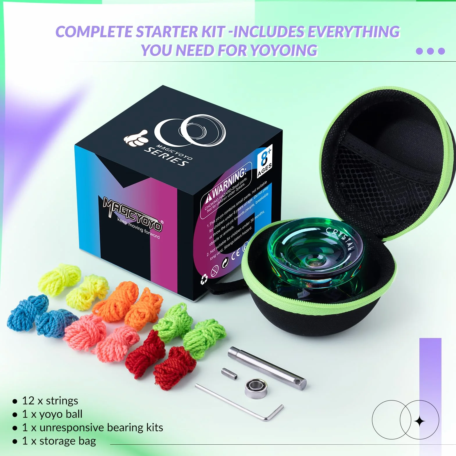 MAGICYOYO Crystal Yoyo K2 dla dzieci, responsywna i niereagująca piłka do yoyo, magiczna sztuczka jo-jo dla początkujących i dorosłych, dwufunkcyjne jo-jo z 12 strunami, etui, zestaw akcesoriów