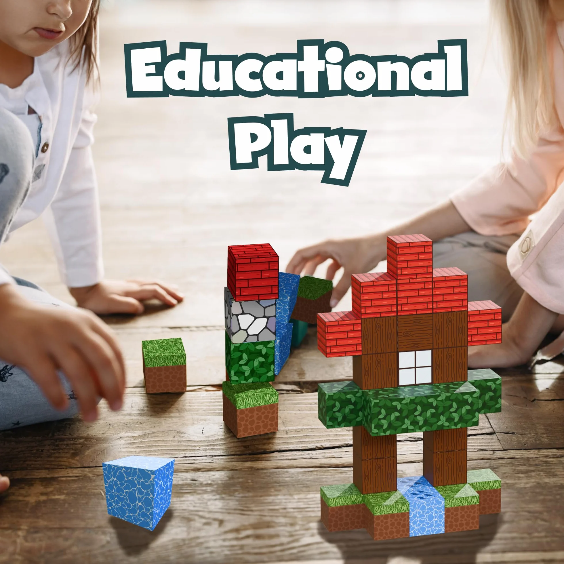 Desire Deluxe Magnetyczne klocki budowlane Montessori Cubes for 3+ Years Toys, Educational Magnetic Tiles Block for Girls & Boys - Prezent urodzinowy