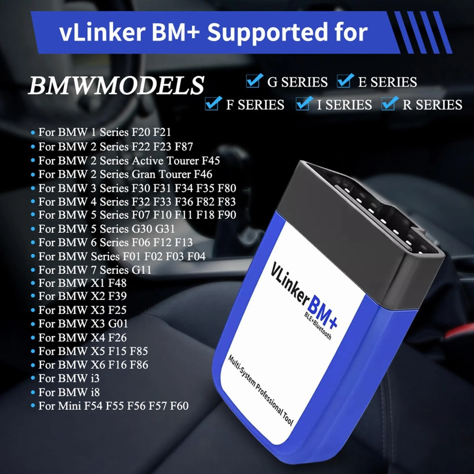 vLinker BM+ OBD2 Bluetooth Diagnostyczne narzędzie skanujące OBDII Skaner samochodowy dla iOS Android Windows BimmerCode