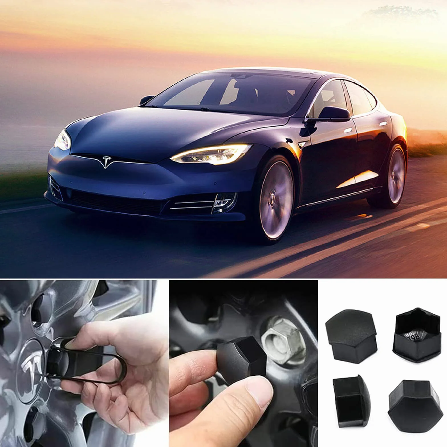 Tesla zestaw kołpaków centralnych z logo do Model Y, 3, S, X
