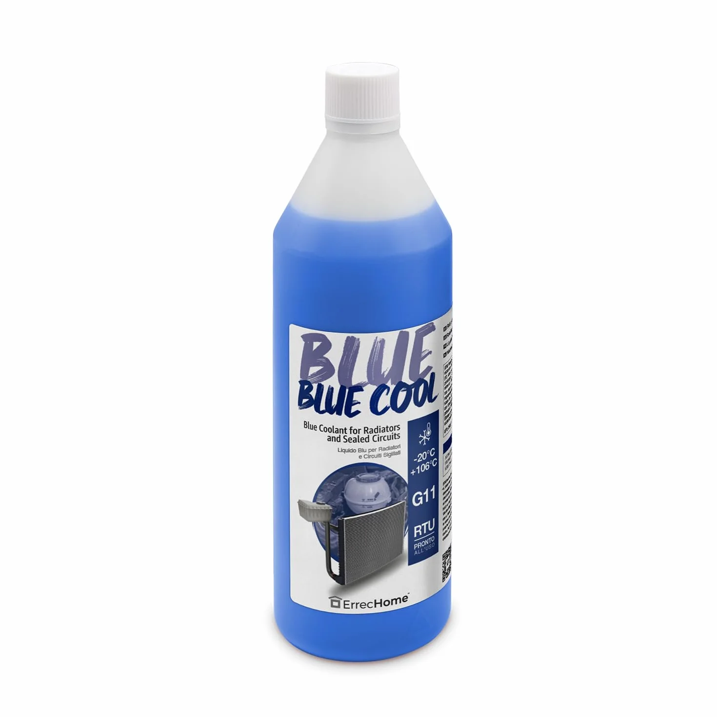 ErrecHome Blue Cool, Niebieski Płyn do Chłodnic -20°C/+106°C, anti-freeze G11 z pakietem inhibitorów NAP FREE, Gotowy do użycia, 1 Litr