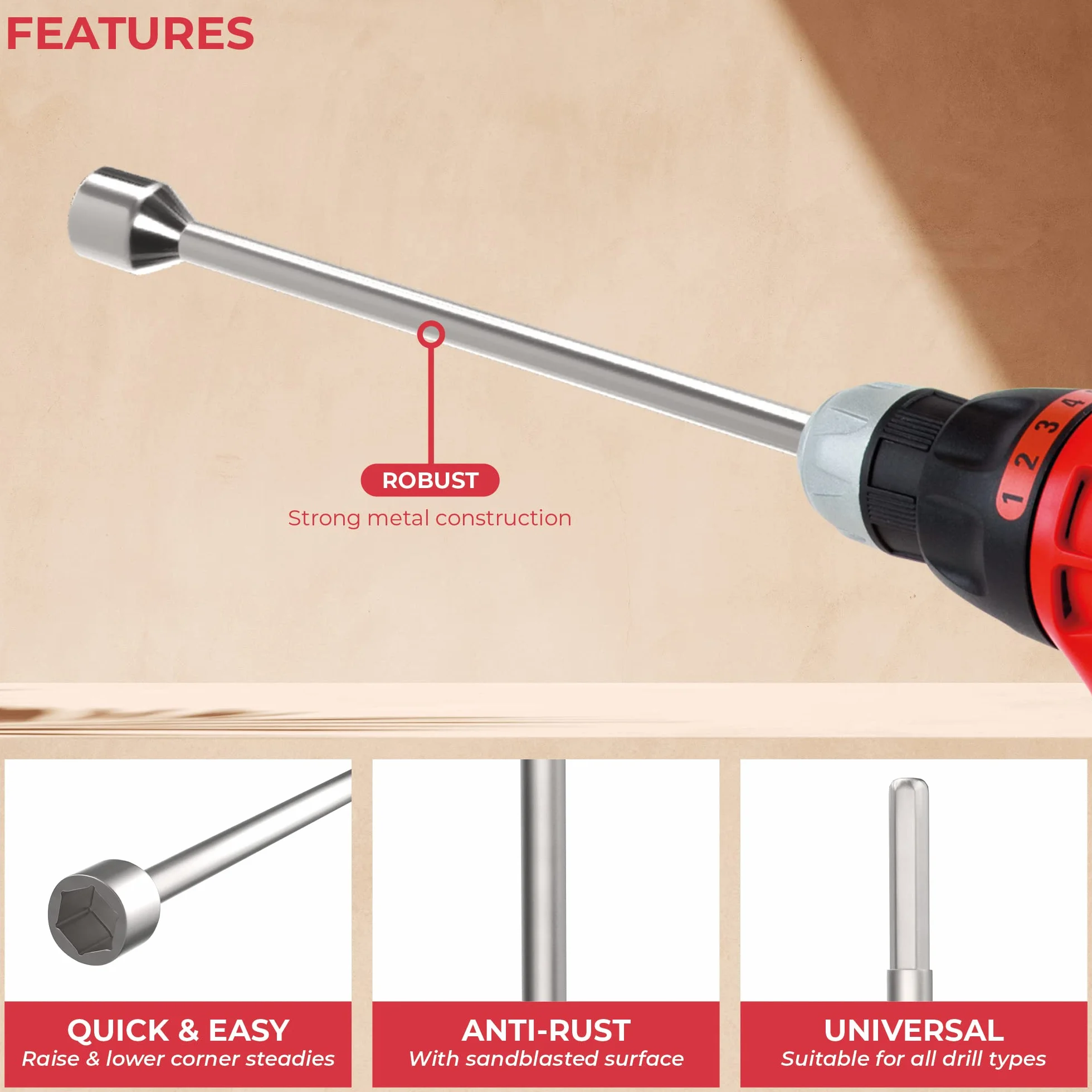 GADLANE 30 cm narożny nawijacz nóg przyczepy kempingowej 19 mm adapter do wiertarki