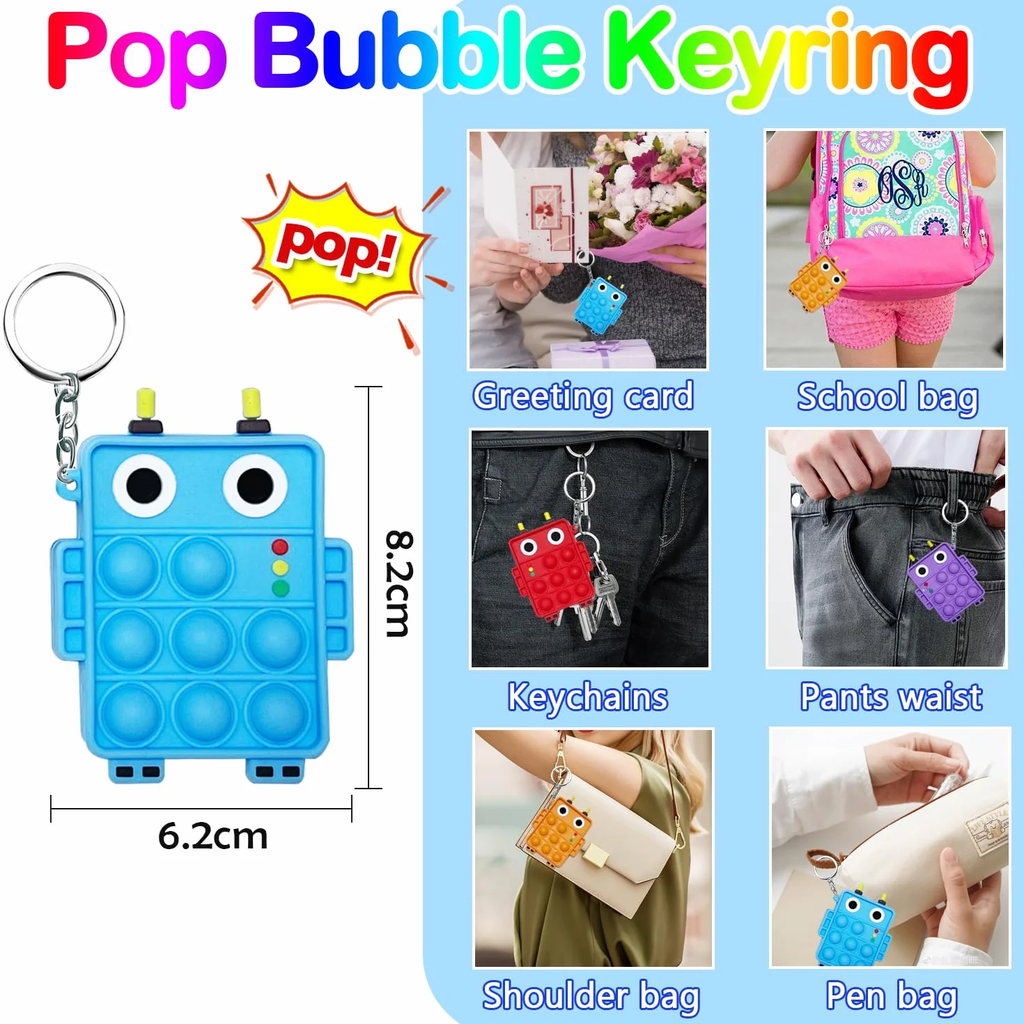4 szt. Mini Pop Push It Fidget Zabawka Breloczek, kolorowy silikonowy bąbelek bąbelkowy Pop Zabawki sensoryczne, wyciskanie Silikonowy Pop Bubble Autyzm, zabawki antystresowe dla dzieci