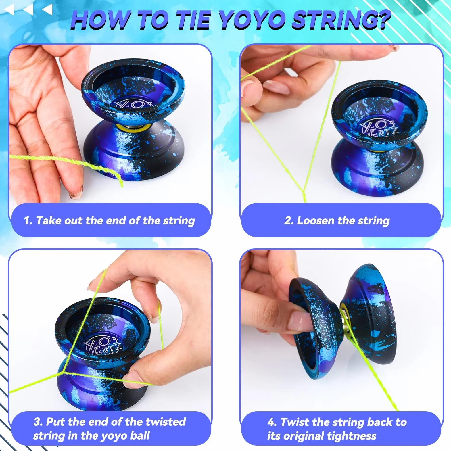 JoJo Y03-Hertz Unresponsive Yo-Yo dla dzieci i dorosłych, profesjonalny trick JoJo Y03 dla zaawansowanych, profesjonalny metalowy Jo jo z długim czasem wirowania + 12 strun Yo-Yo + torba YoYo
