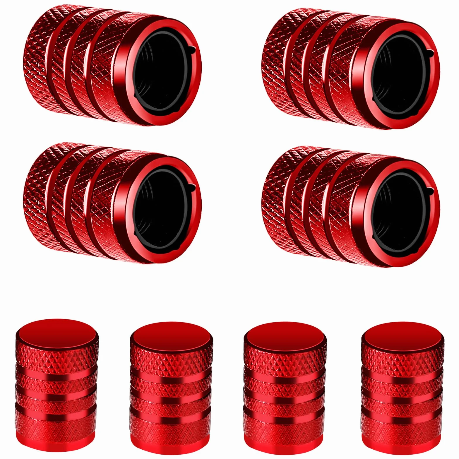 8 aluminiowych nakładek na wentyle samochodowe, nakładki na wentyle samochodowe, nakładki na wentyl rowerowy zapewniają stabilne ciśnienie w oponach, z wyściółką z tworzywa sztucznego, do
