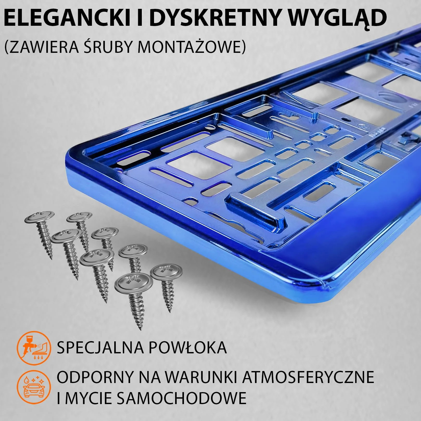 Uchwyt tablicy rejestracyjnej niebieski chrom 520x110 mm Ramka do tablic rejestracyjnych uniwersalny