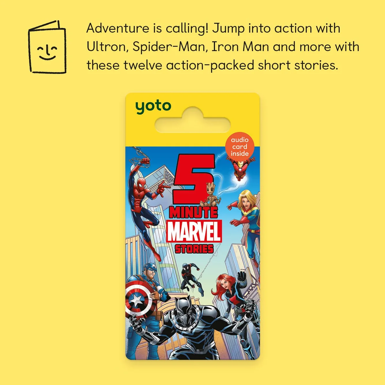 YOTO Disney 5 Minute Marvel Stories – karta dźwiękowa dla dzieci do użytku z odtwarzaczem i mini urządzeniem audio All-in-1, edukacyjne słuchanie bez ekranu z zabawnymi historiami do zabawy, snu i