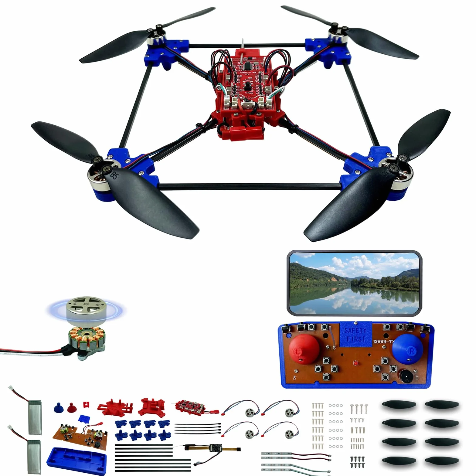 Zestaw do złożenia dronu Quadrotor DIY Unikalny projekt STEM z bezszczotkowym silnikiem, optycznym zawieszeniem, jednoklikowym startem i lądowaniem oraz obrotem 360° dla entuzjastów DIY, aby zapoznać