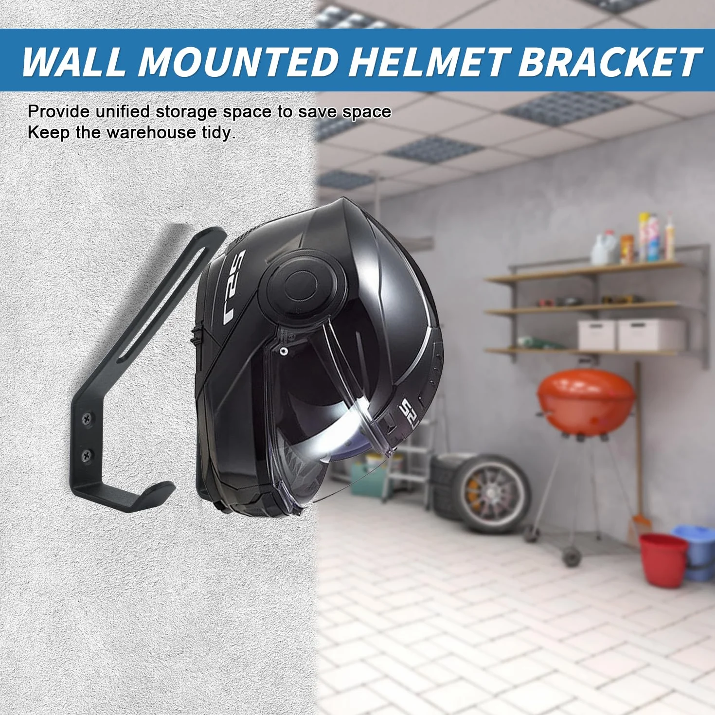 Uchwyt ścienny na kask, 2 sztuki, ze stali nierdzewnej, uchwyt na kask motocyklowy, uchwyt ścienny do zawieszenia kasku motocyklowego, kurtki, rękawiczek, czarny