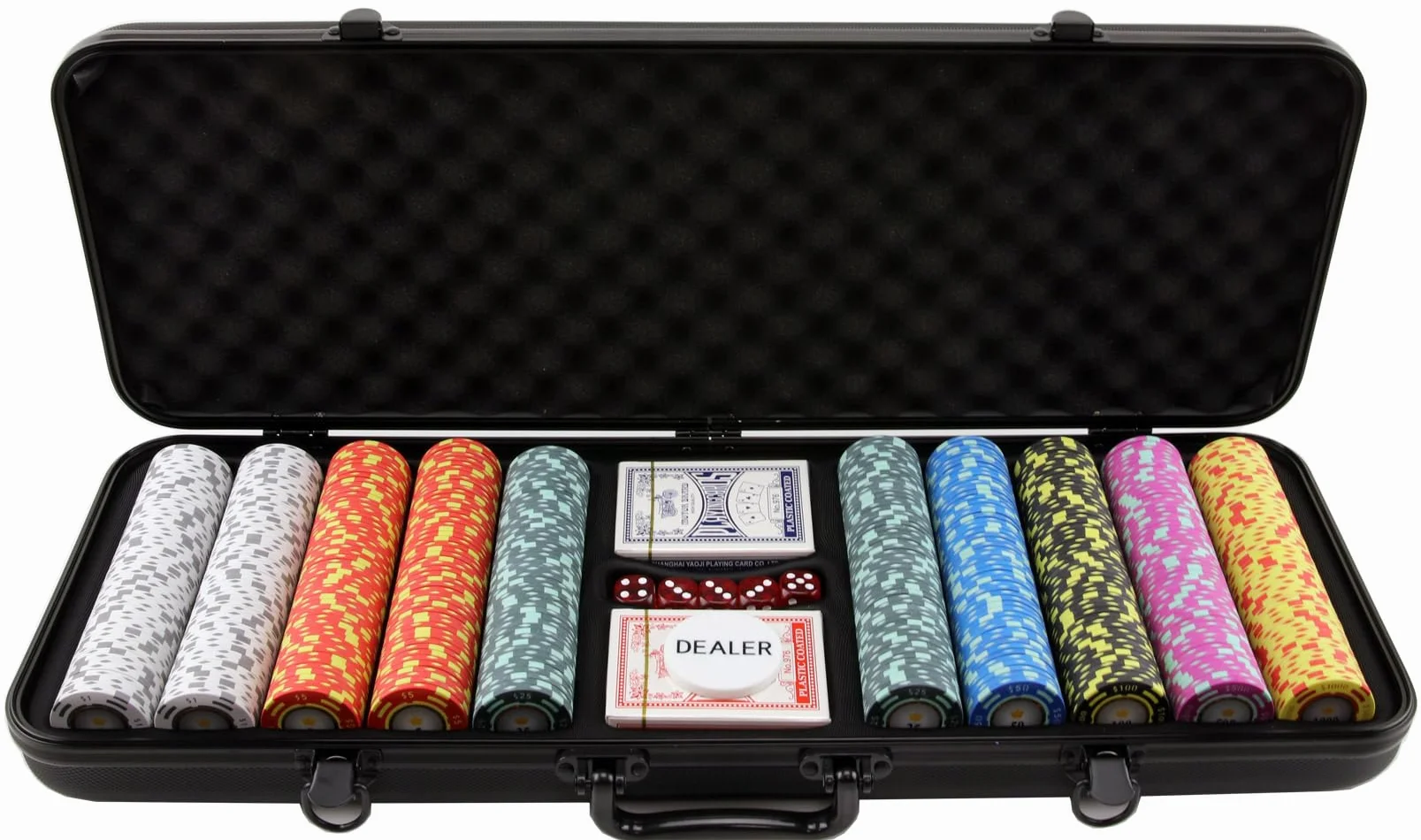 Versa Games Żetony pokerowe – zestaw glinianych żetonów pokerowych – zestaw Crown Casino Poker 13,5 g, 500 elementów, z nominałami liczbowymi – ulepszone etui na pokera