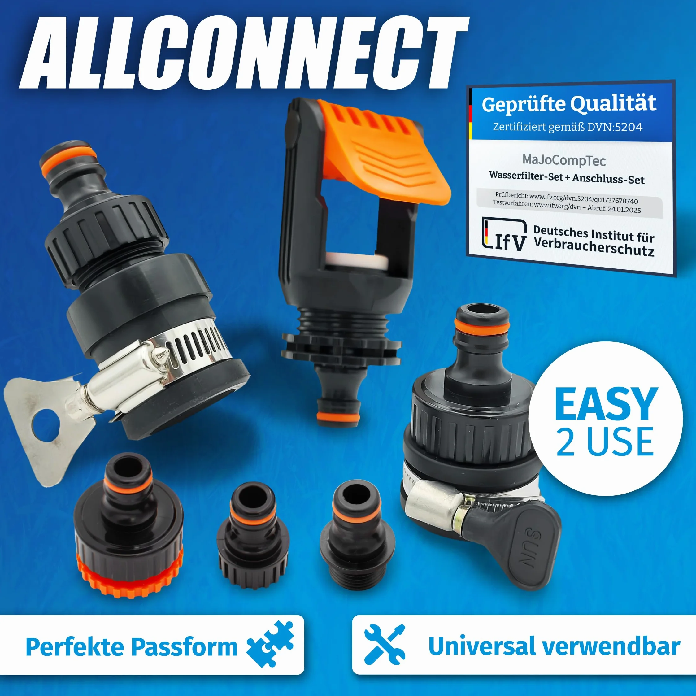 MaJoCompTec ALLCONNECT uniwersalny zestaw przyłączeniowy do kranu, regulowane przyłącze wody, adaptery
