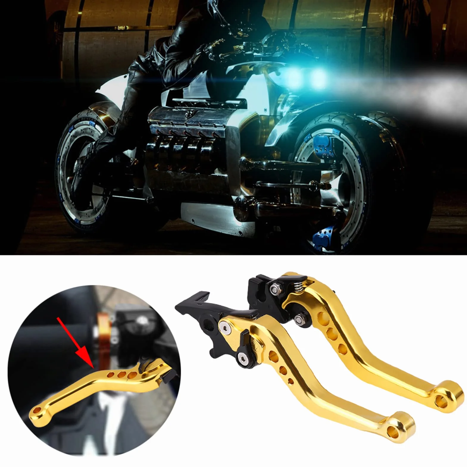 1 para Dźwignia Hamulca Motocykla, Dźwignia Motocykla, Hamulec i Dźwignie ze Stopu Aluminium, Uchwyt w Lewo 6,4 Cala, Prawo 7,2 Cala dla Większości Motocykli (Żółty)