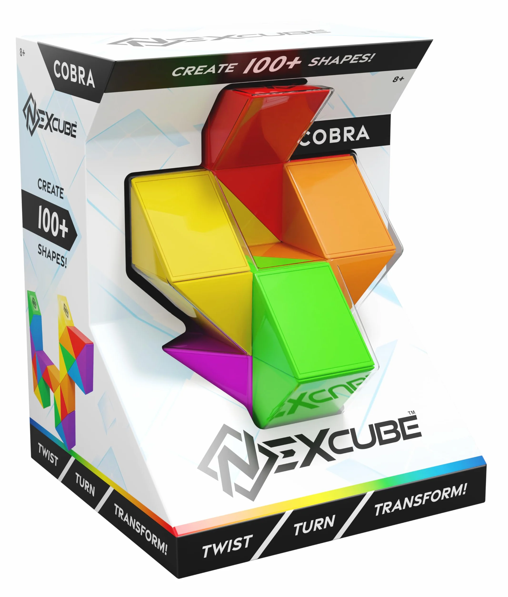 NEXCUBE Cobra - Oryginalna gra logiczna z tworzeniem kształtów - Gra dla dzieci od 6 lat - 24 kolorowe pryzmaty - tworzy ponad 100 różnych kształtów zwierząt lub przedmiotów - Gra logiczna