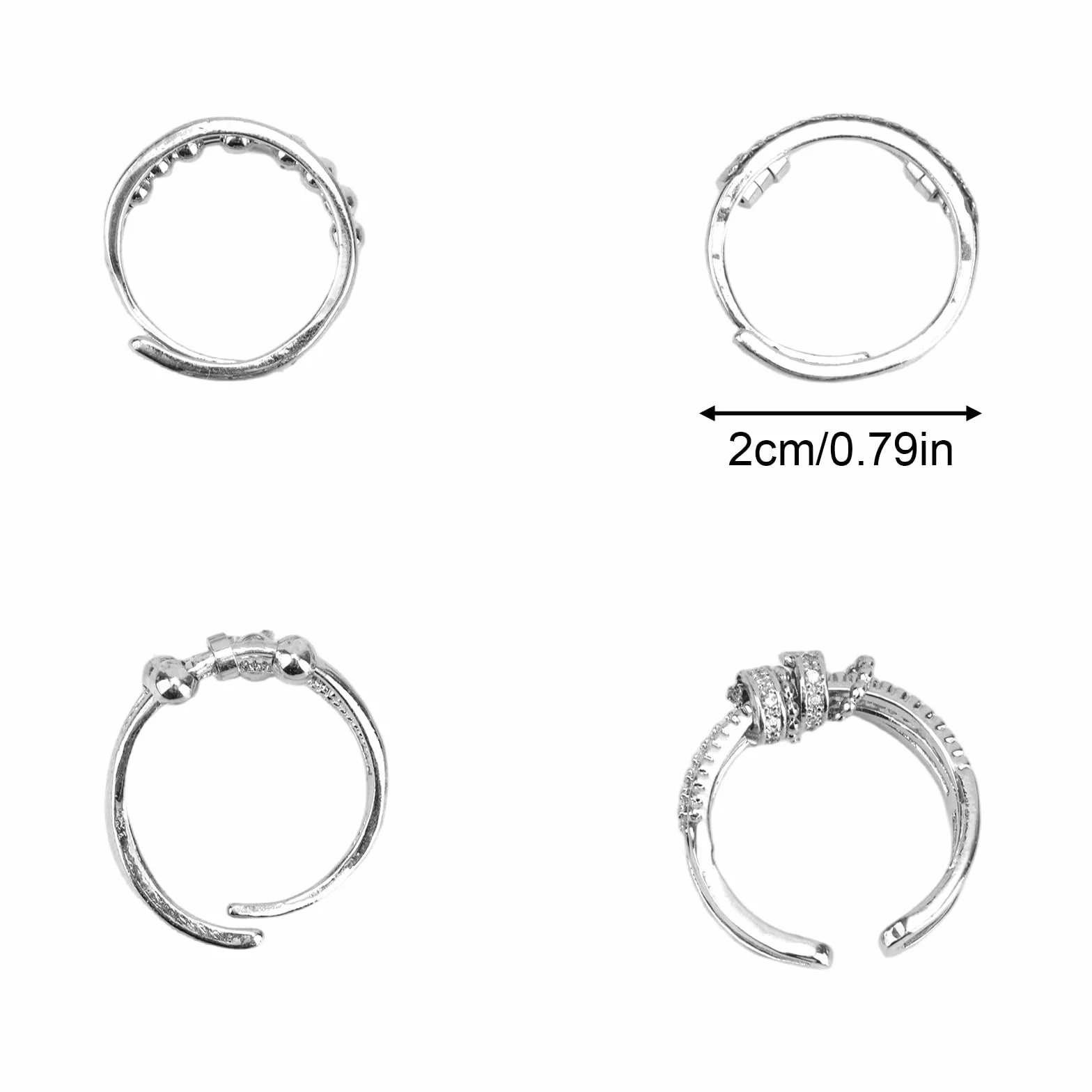 4szt Pierścieni Fidget Rings dla Kobiet, Regulowane Obrotowe Pierścienie Spinner Uspokajająca Biżuteria Sensoryczna Prezent i Dekoracja do Domu Biura Podróży (Srebrne)