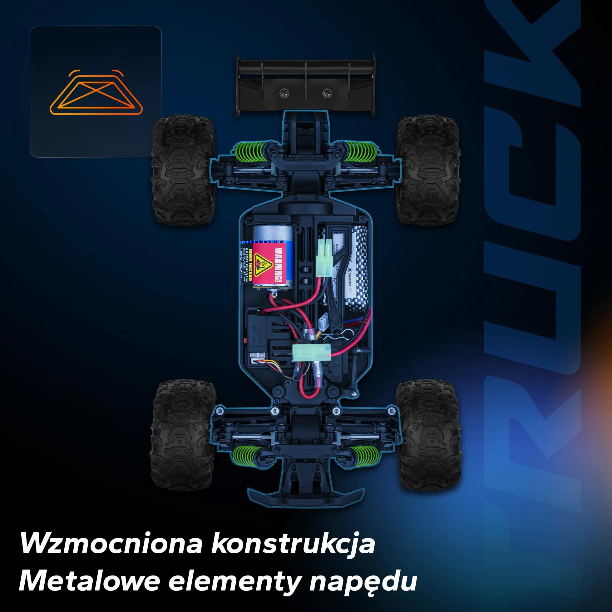 Overmax X-Monster Truck Zdalnie Sterowany Samochód RC 30 km/h 1:18, Zasięg do 100 m, Napęd 4x4, Amortyzatory Pilot, Jazda bez Ładowania 40 min, 2 Baterie 850 mAh dla Dzieci 14 +