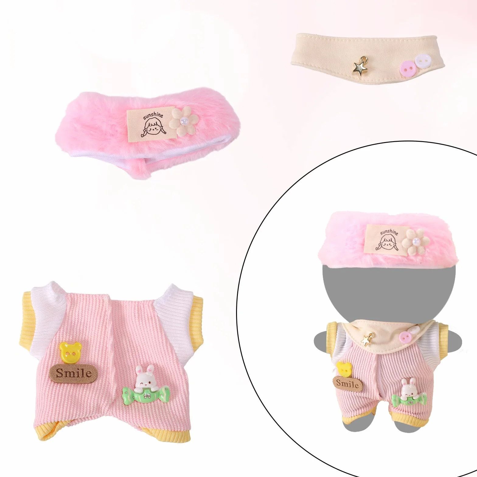 Lyreh 3szt 17cm Ubranek dla Lalki, Włączać 1 Kombinezon 1 Opaskę na Głowę i Szalik na Szyję Strój w Stylu Kawaii Sugar Bez Lalki w Zestawie