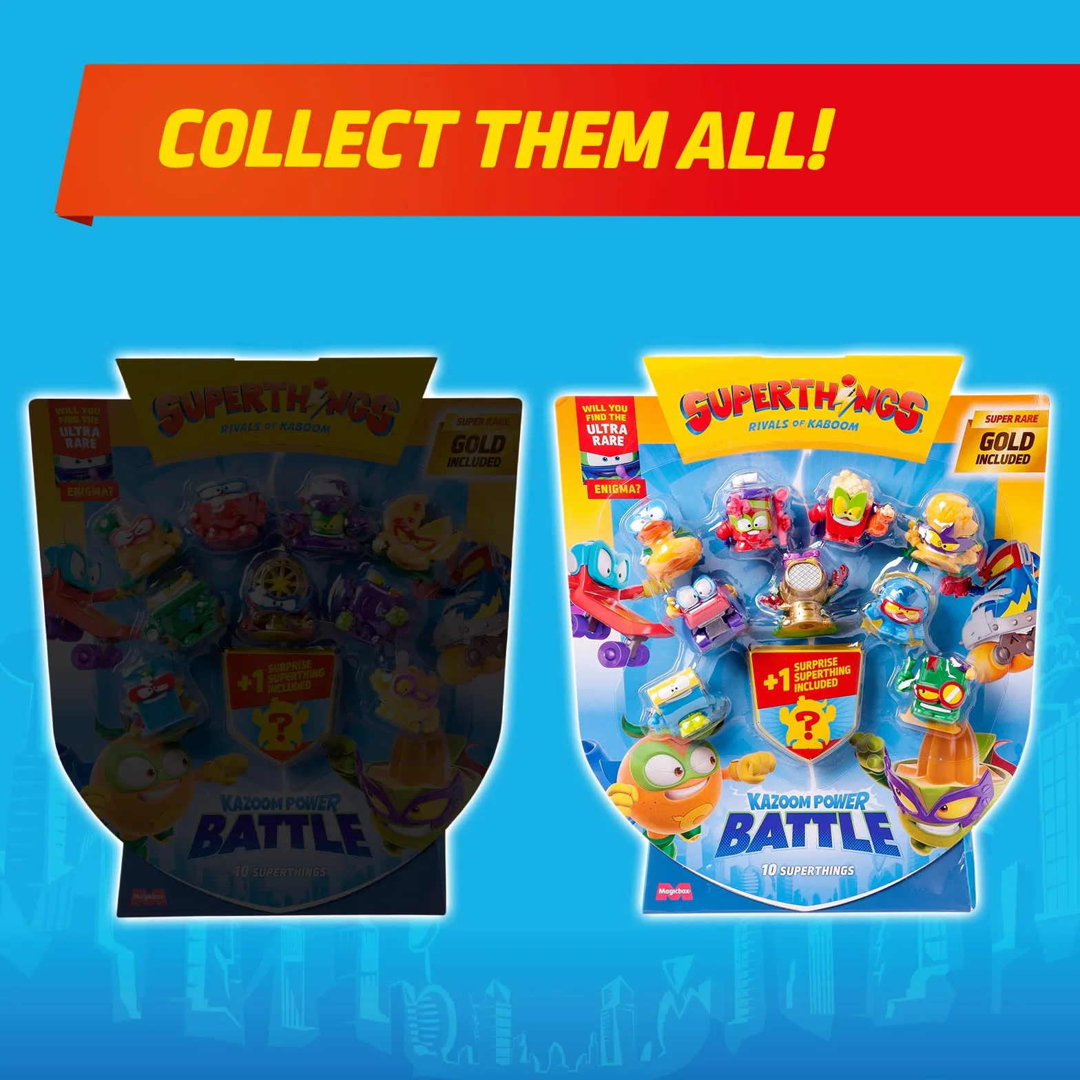 SUPERTHINGS KAZOOM POWER Battle – 10 Pack. Zawartość: 10 Superthingsów (1 niespodzianka i 1 kapitan w złotym kolorze). Zestaw 2/2