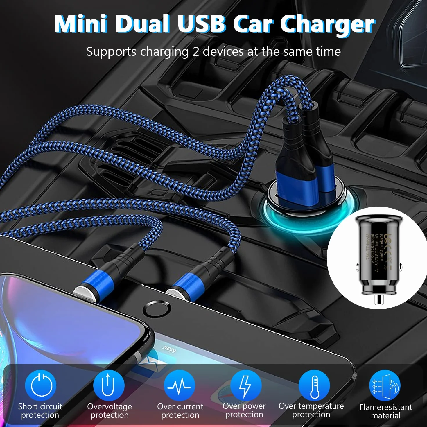 12V/24V Adapter rozdzielacza zapalniczki samochodowej 2 gniazdka USB Ładowarka samochodowa