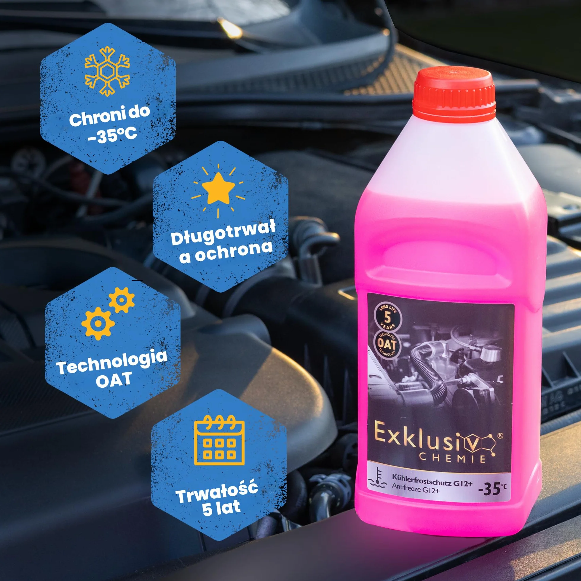 Exklusiv Chemie® G12+ płyn zapobiegający zamarzaniu chłodnicy | G12+ Płyn do chłodnic samochodowych | Gotowy do użycia | 1000ml