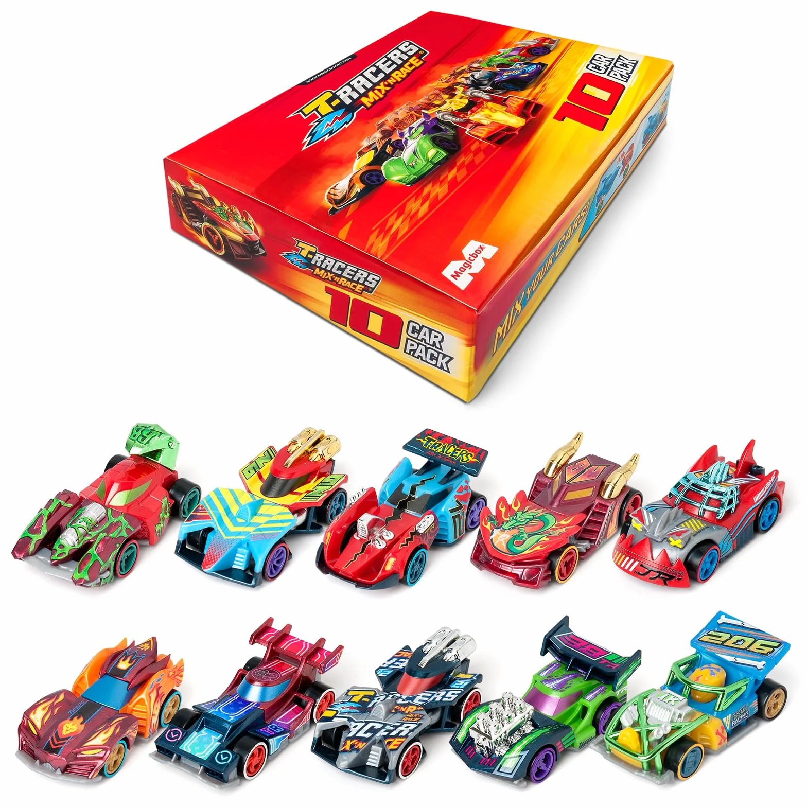 T-Racers Mix ´N RaceKolekcja 10 Samochodów Kolekcjonerskich, Każdy Samochód Demontowalny w Dwóch Części Z Wymiennymi Częściami
