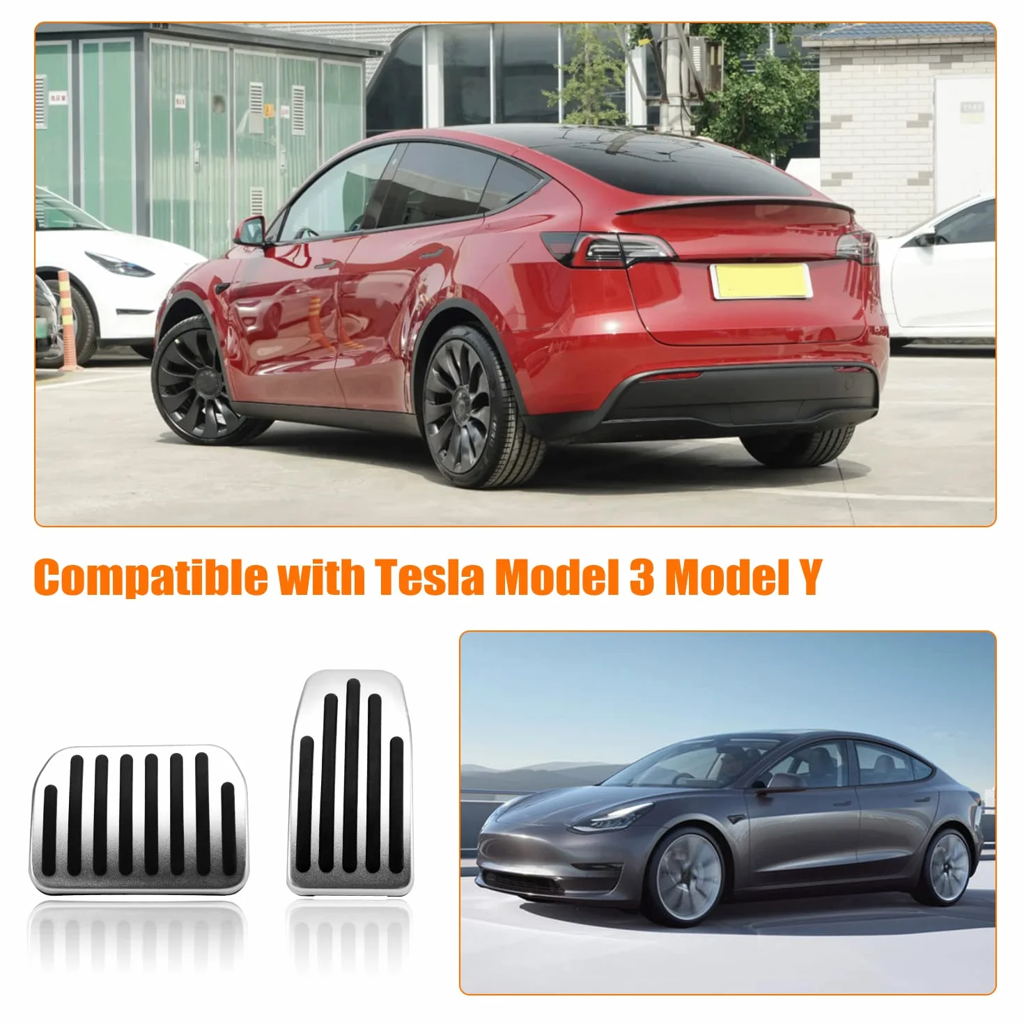YIXISI Antypoślizgowe Nakładki na Pedały Kompatybilny z Tesla ​​Model 3 Model Y, Aluminiowe Antypoślizgowe Osłony Pedału Przyspieszenia i Hamulca dla Model Y/3, Srebrne