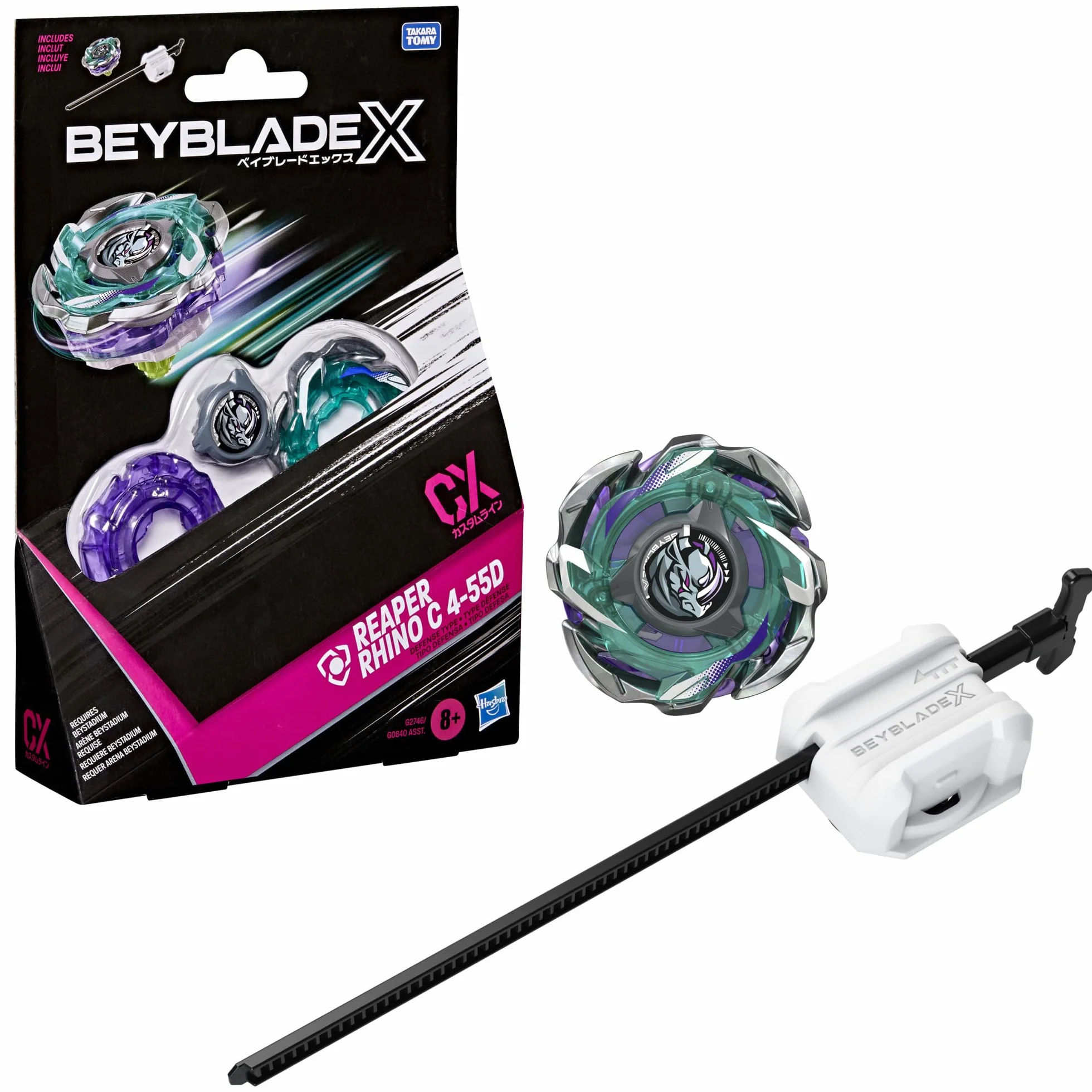 Pakiet startowy Beyblade X Reaper Rhino C 4-55D CX, bączek i wyrzutnia