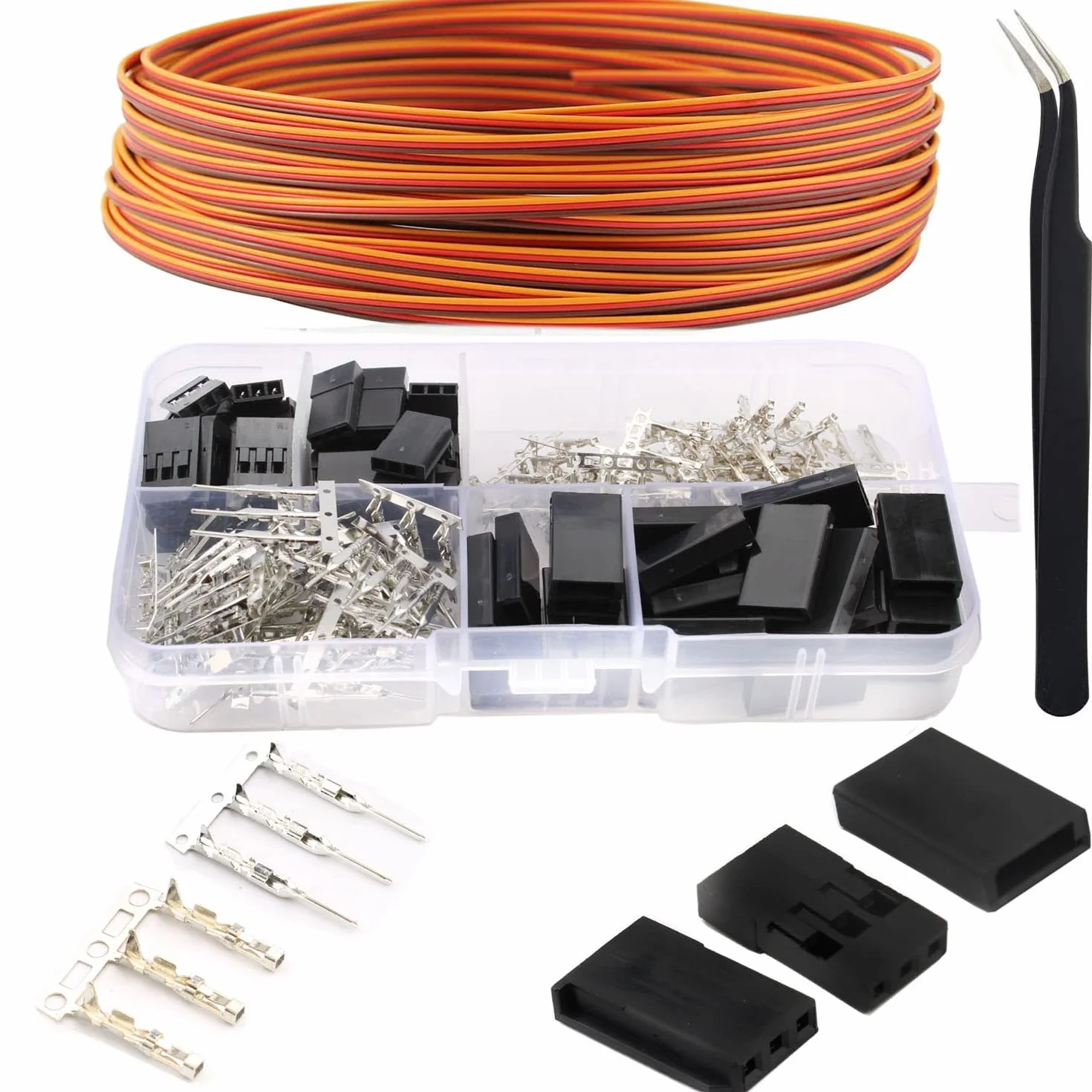 RUNCCI-YUN Zestaw 30wtyczek, 3-pinowe wtyczki JR, RC męskie żeńskie wtyki Dupont, 2,54 mm męskie żeńskie Dupont, kabel serwo 5 m do złącza serwo Futaba Style Servo Connector