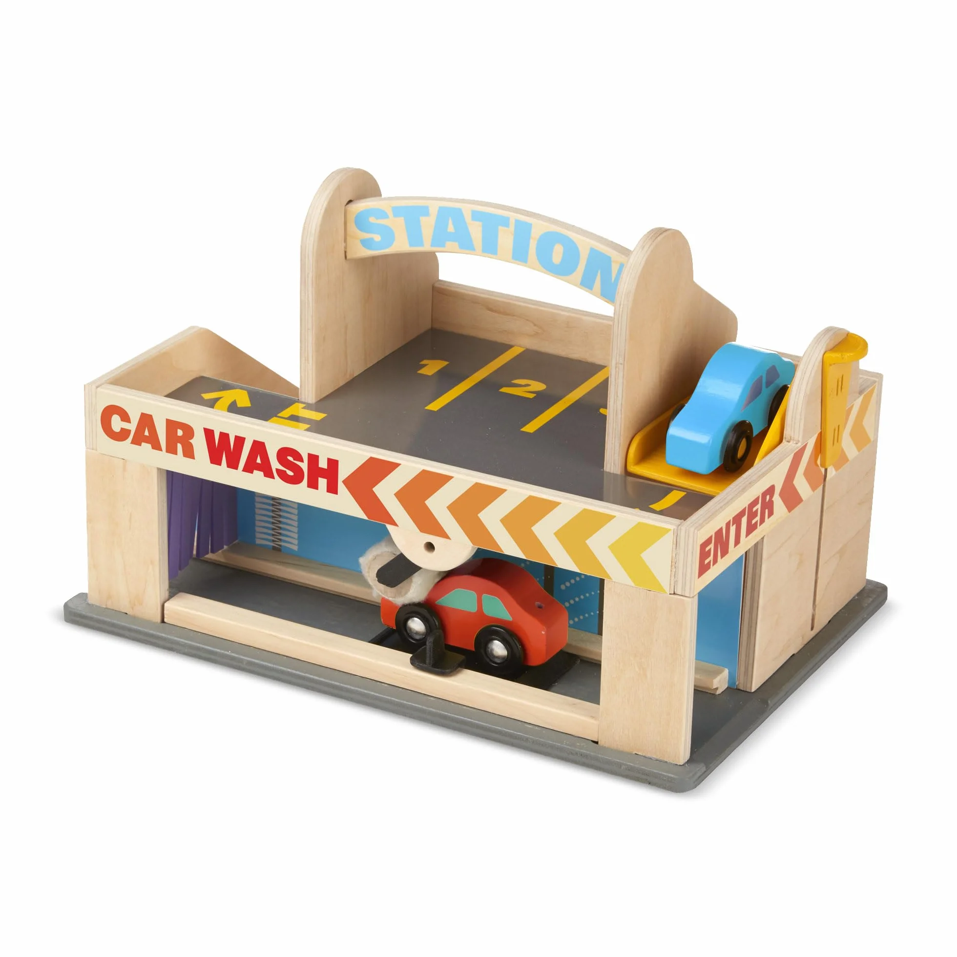 Melissa & Doug – stacja obsługi samochodów z parkingiem piętrowym (pojazdy, funkcjonalna winda, łatwe przenoszenie)