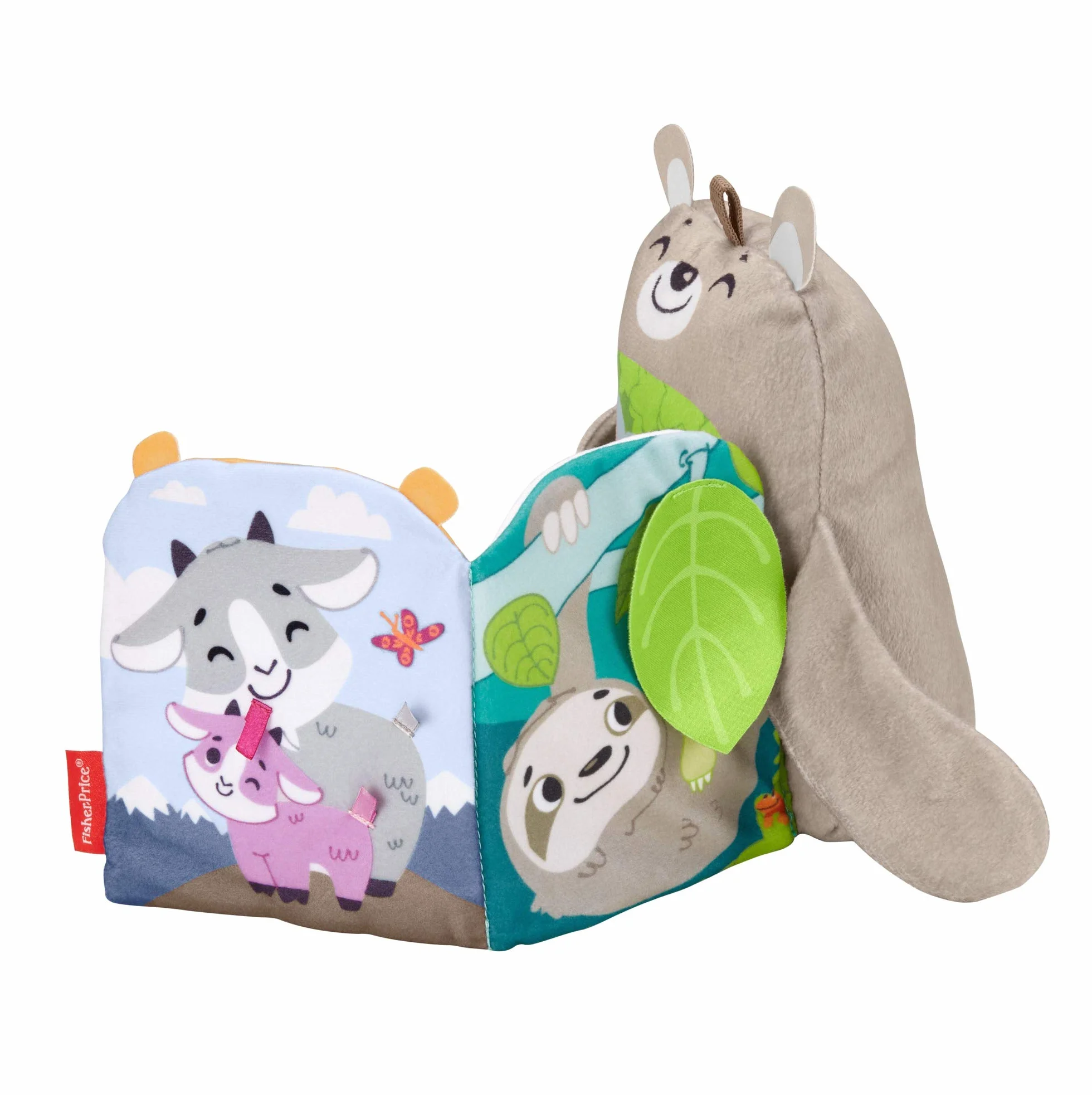 Fisher-Price Miękkie zwierzątka – Książeczka aktywizująca, milutki miś + miękka książeczka sensoryczna (lusterko i gryzaczek), dla dzieci powyżej 3 miesiąca życia, GJD37